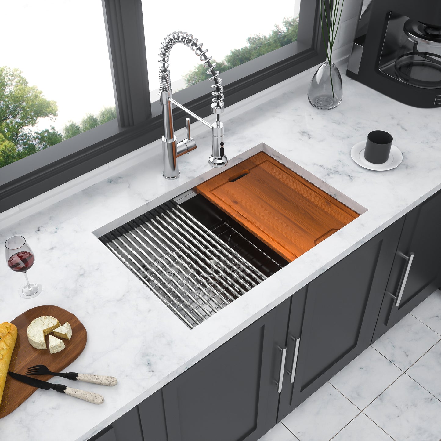 Deep Stainless Steel Undermount Kitchen Sink Workstation