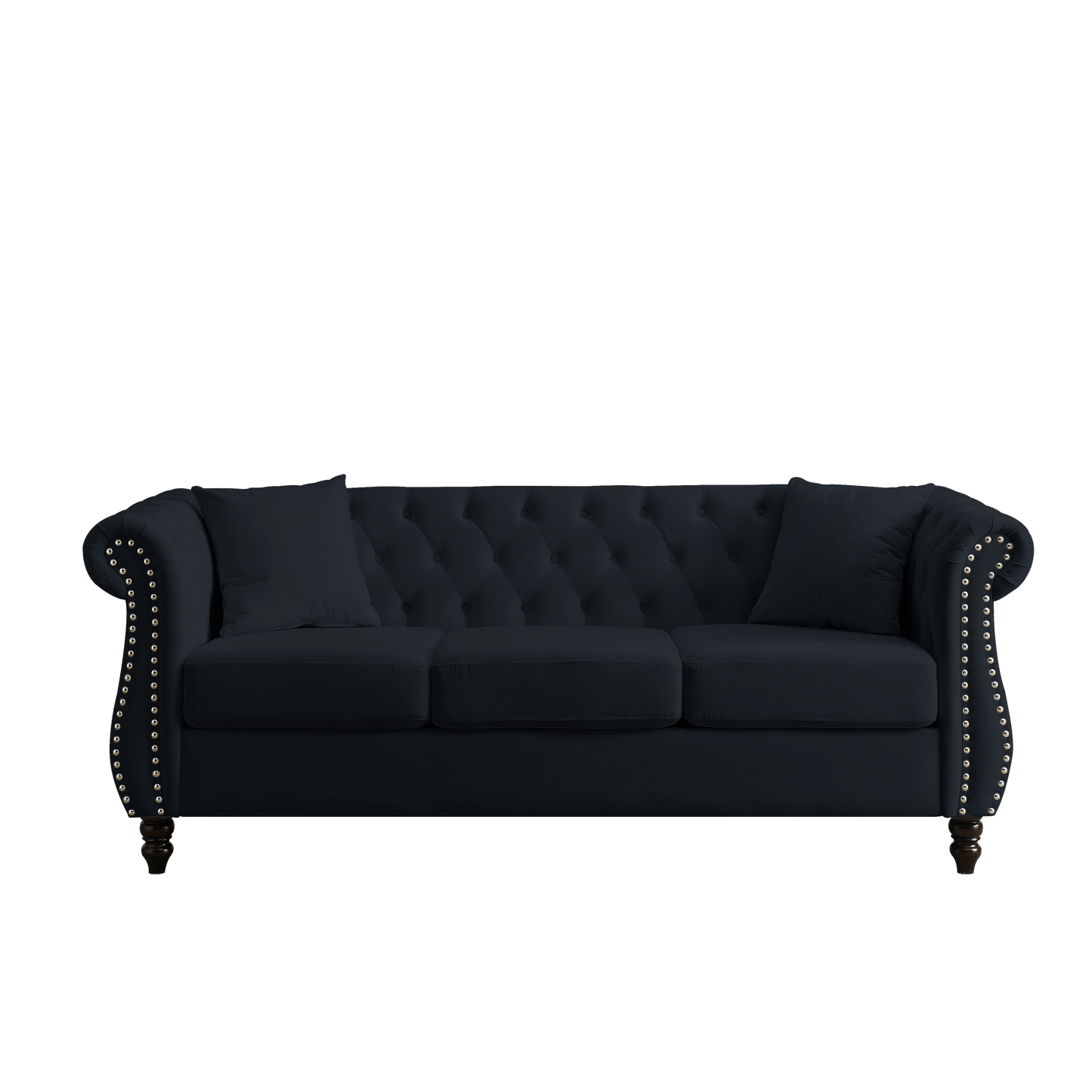 Luxurious 80 Black Velvet Chesterfield Sofa for Living Room