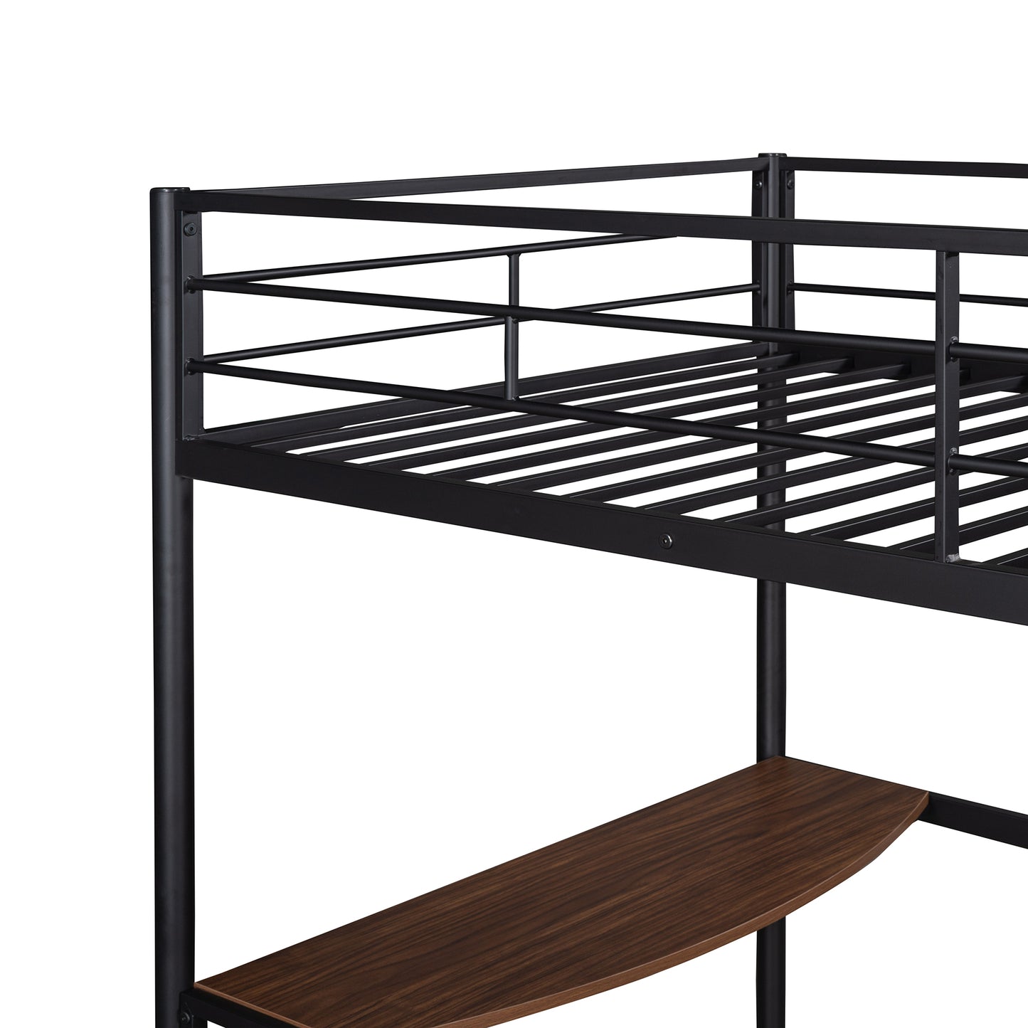 Black Metal Loft Bed with Built-in Study Desk, Ladder, and Guardrails for Twin Size Mattress