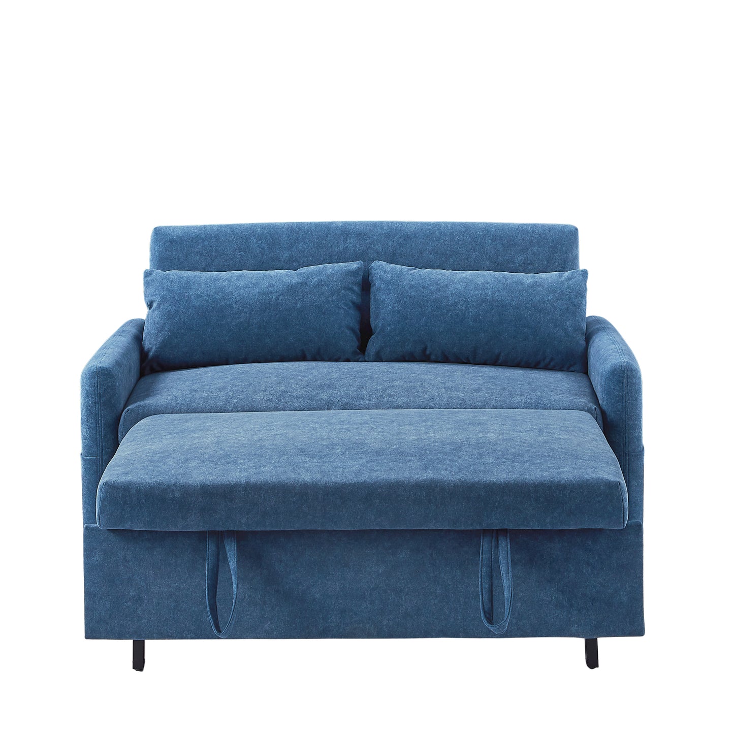 55.1 Blue Pull Out Sleeper Loveseat Sofa Bed with Adjustable Backrest and USB Ports