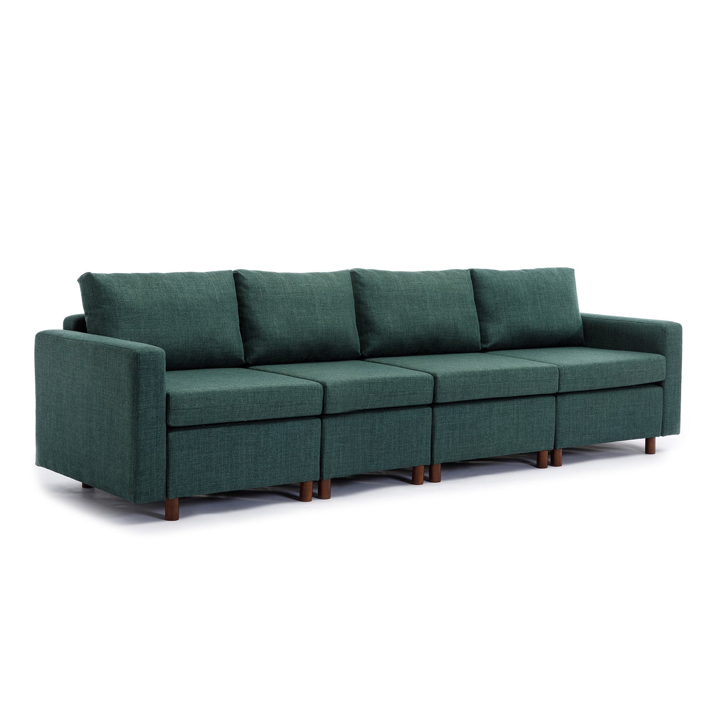 4-Seat Green Linen Sectional Sofa with Ottoman and Soft Plushness