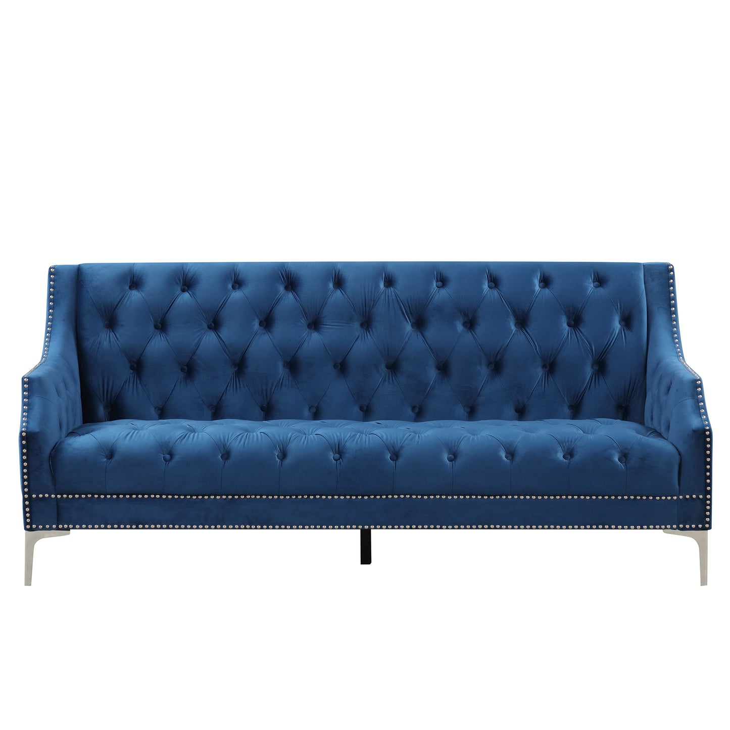 78-Inch Blue Plush Upholstered Modern Sofa with Metal Legs