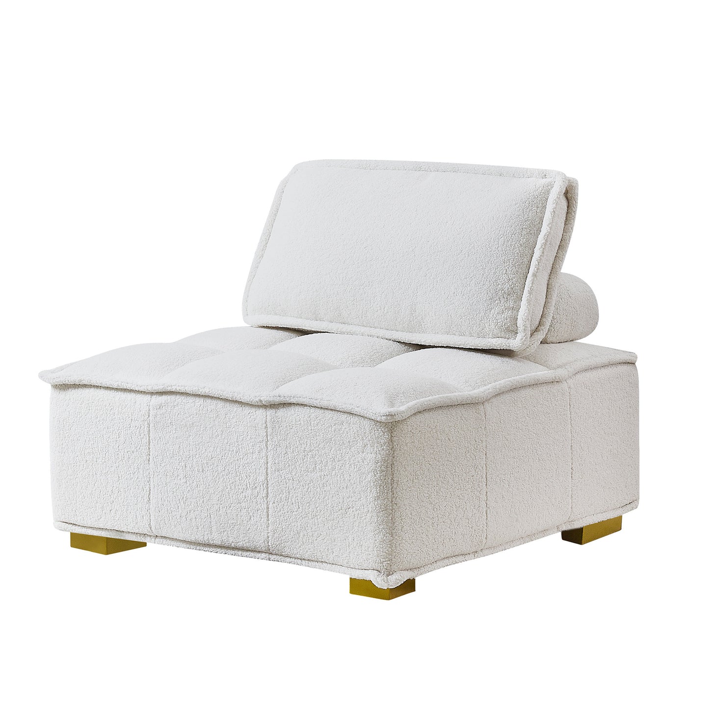 Lazy sofa ottoman with gold wooden legs teddy fabric (White)