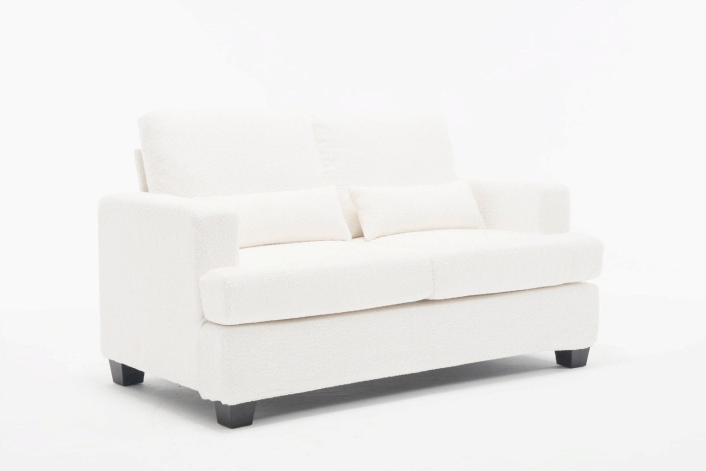 Modern 63 Loveseat for Living Room with Square Armrest and Removable Cushion Set (White & Gray Fabric)