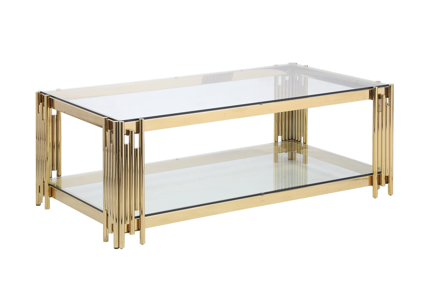 Luxurious Golden Stainless Steel Double-Layer Coffee Table - Modern Elegance for Your Living Room