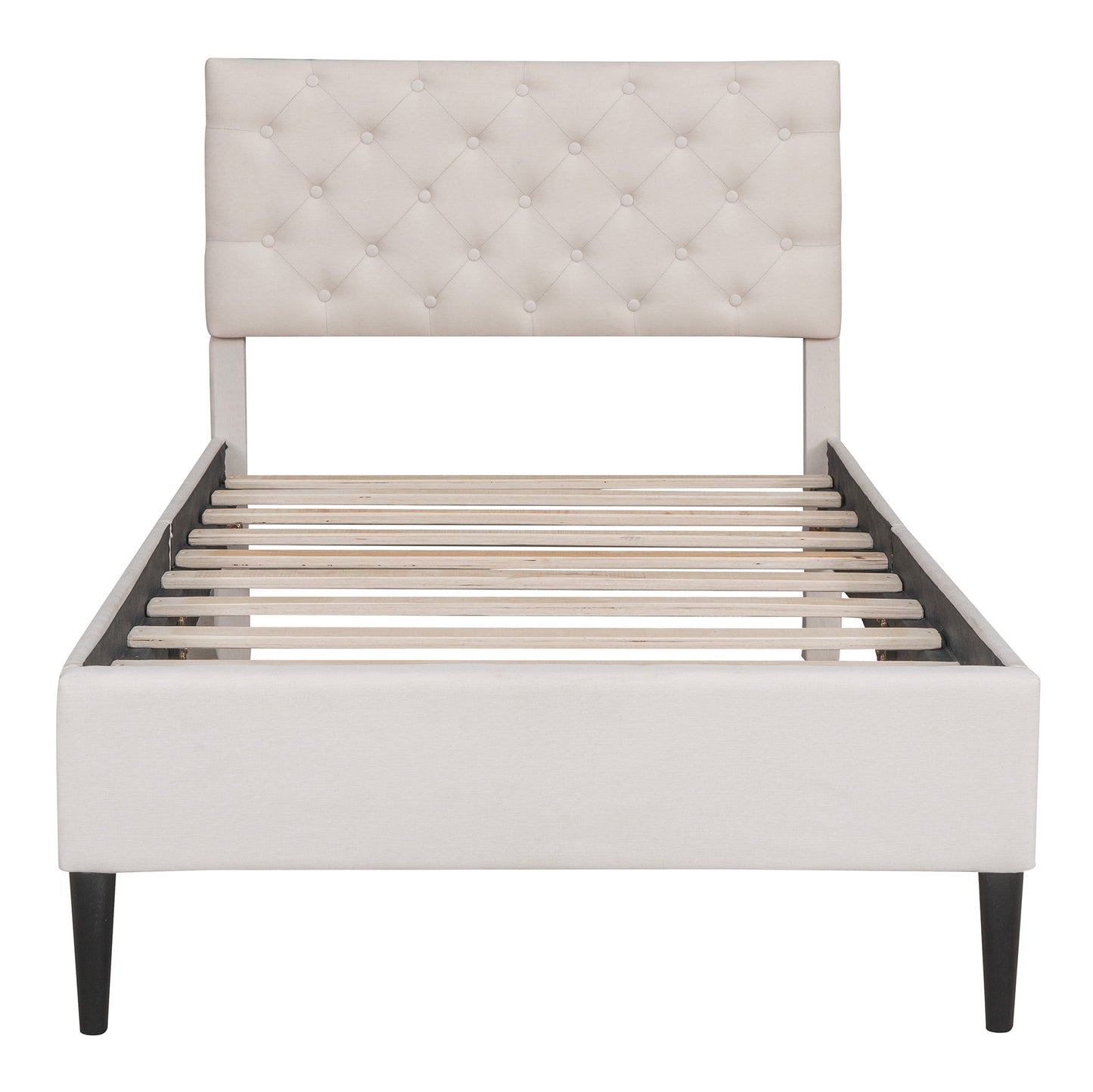 Upholstered Linen Platform Bed, Twin Size, Beige