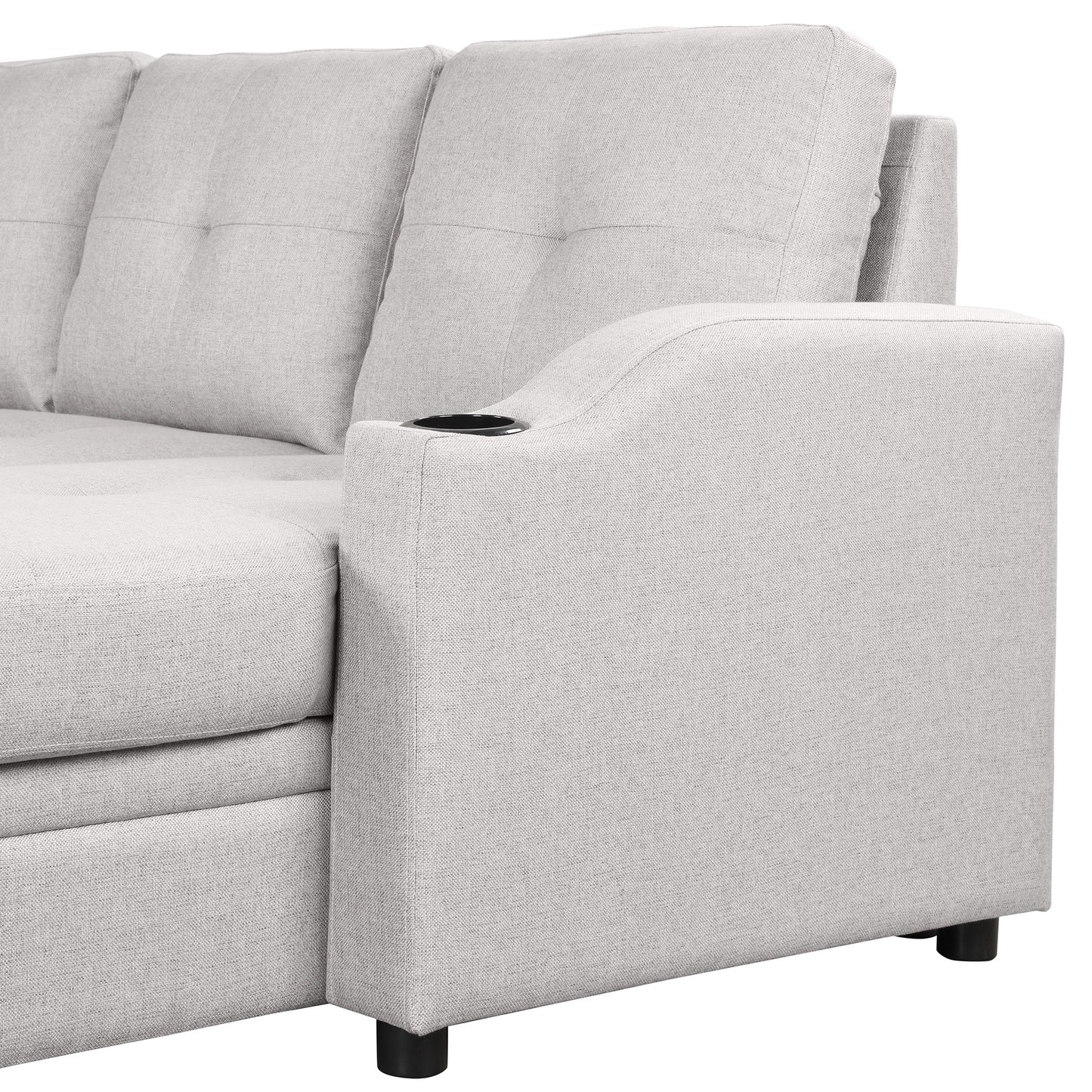 Orisfur Pull Out Sofa Bed with Storage Chaise and Cup Holder