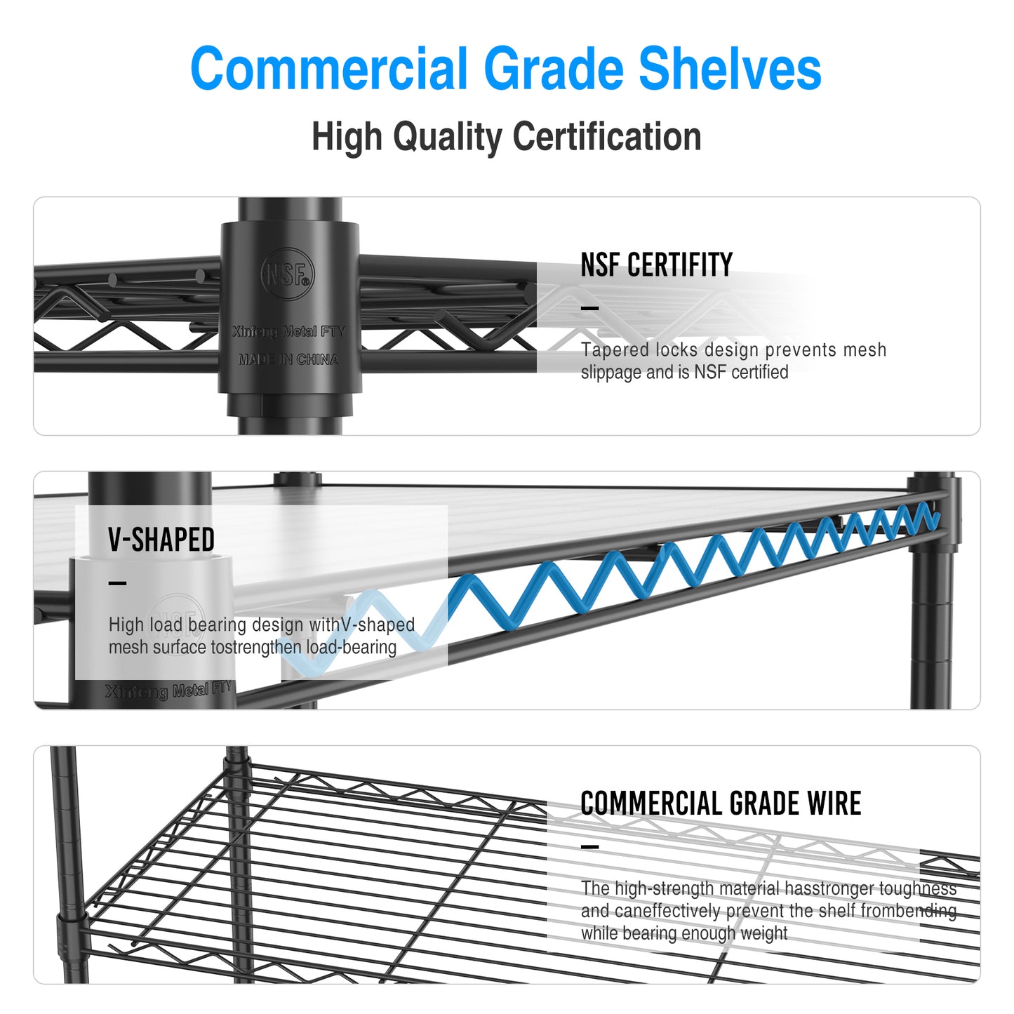 2 Pack 5 Tier Shelf Wire Shelving Unit, NSF Heavy Duty Wire Shelf Metal Large Storage Shelves Height Adjustable Utility for Garage Kitchen Office Commercial Shelving Steel Layer Shelf - Black