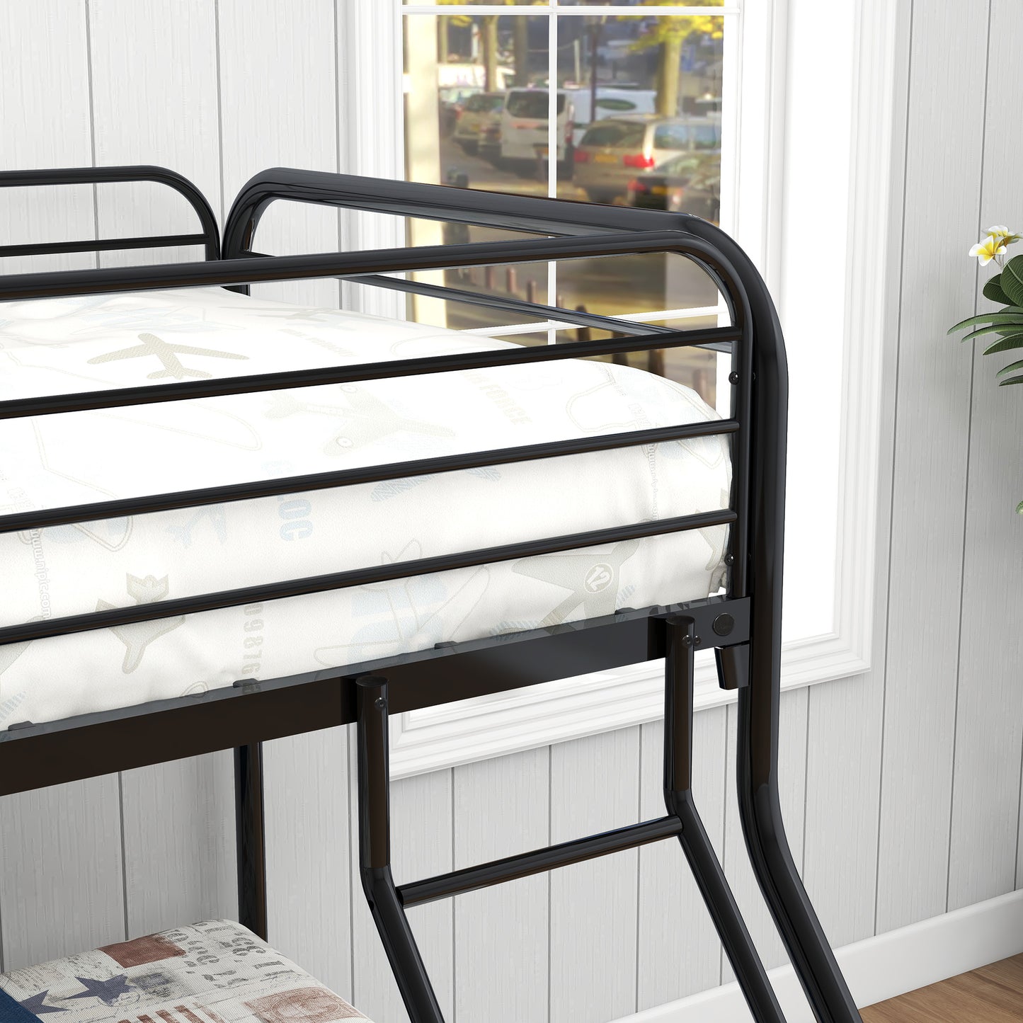 Solid Black Metal Twin-Over-Full Bunk Bed with Upgraded Safety Features