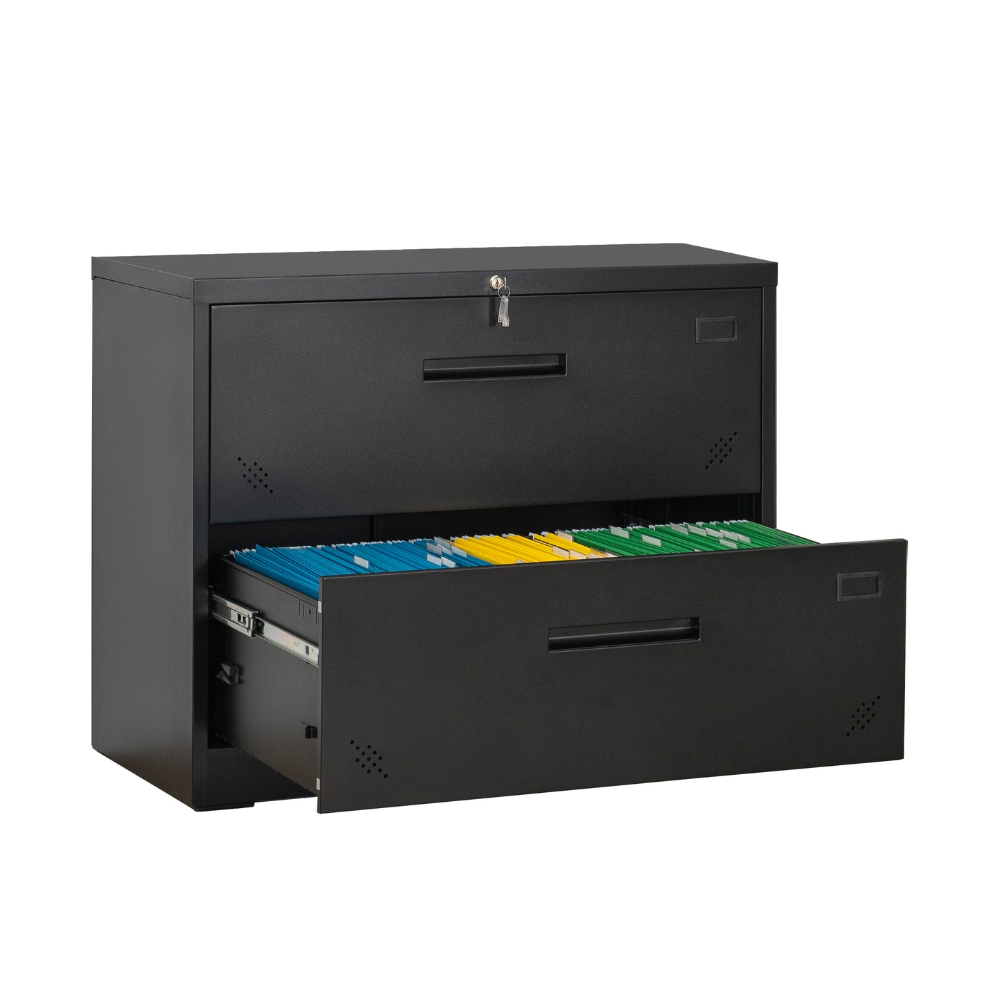 2-Drawer Lateral Filing Cabinet with Secure Locking, Black Steel