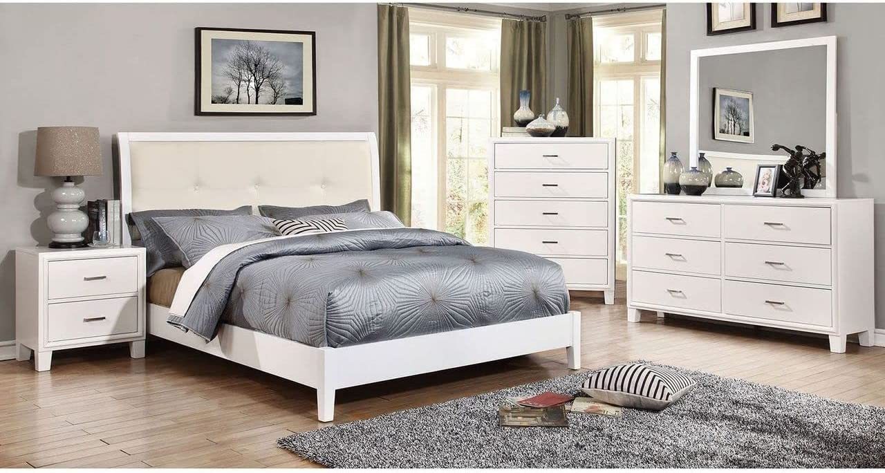 Simple Casual 1pc Nightstand White Color Solid wood Bedroom Furniture Transitional Look Nightstand Nickel Bar Pull