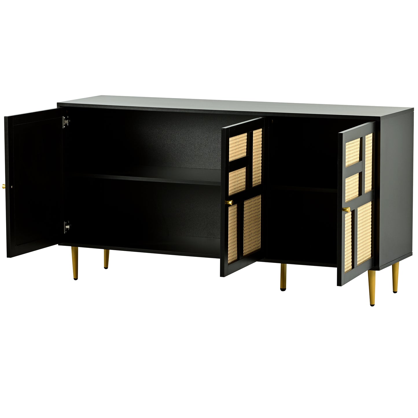 Modern Entertainment Console Table with Rattan Doors for TVs up to 55