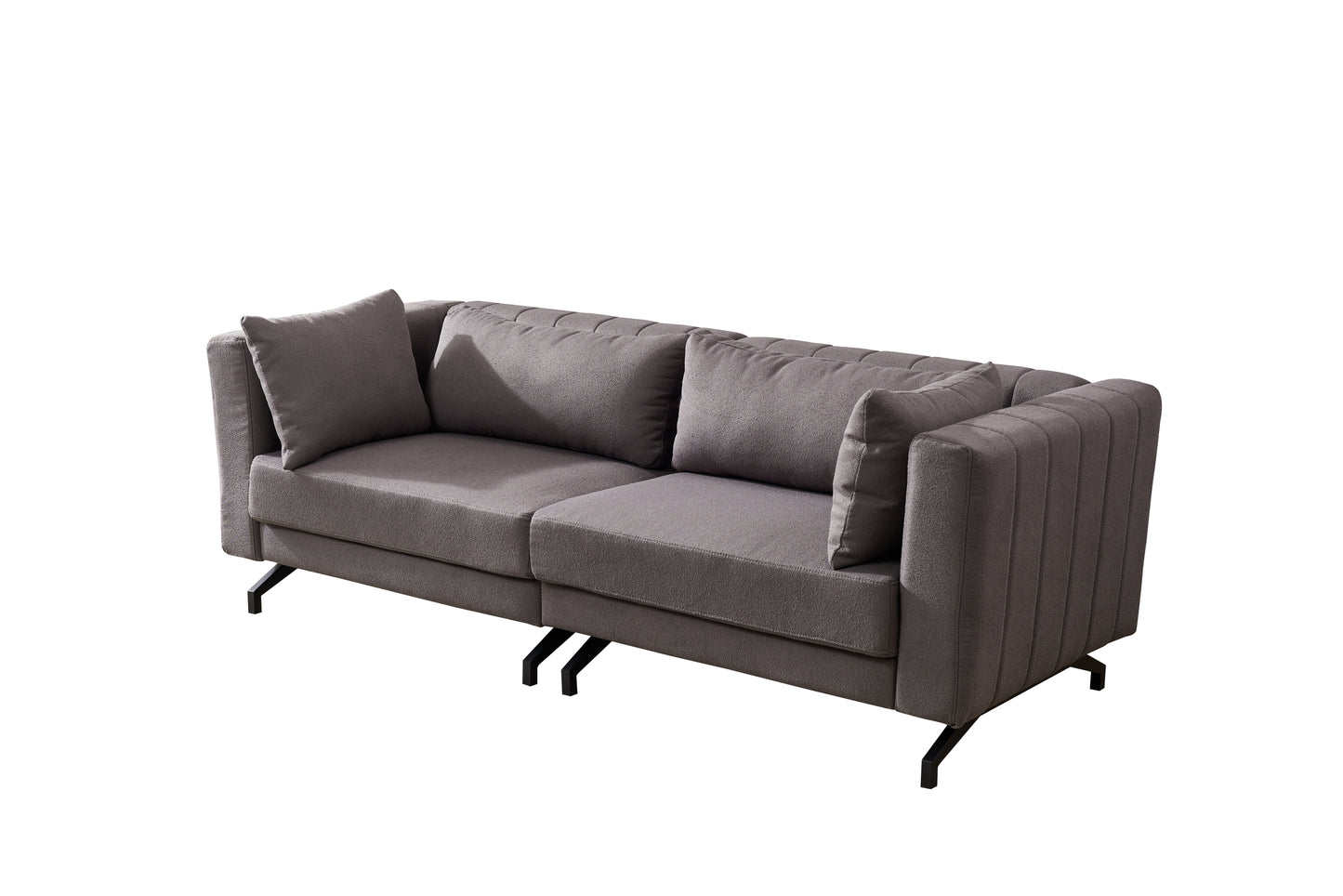 Living  Room  Sofa Couch with Metal Legs Grey Fabric