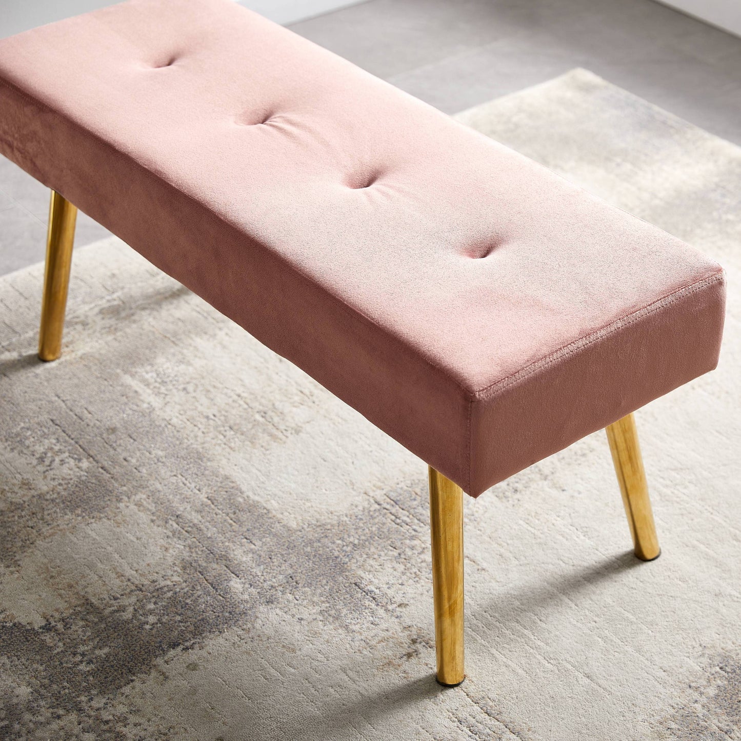 Long Bench Bedroom Bed End Stool Bed Benches Pink Tufted Velvet With Gold Legs