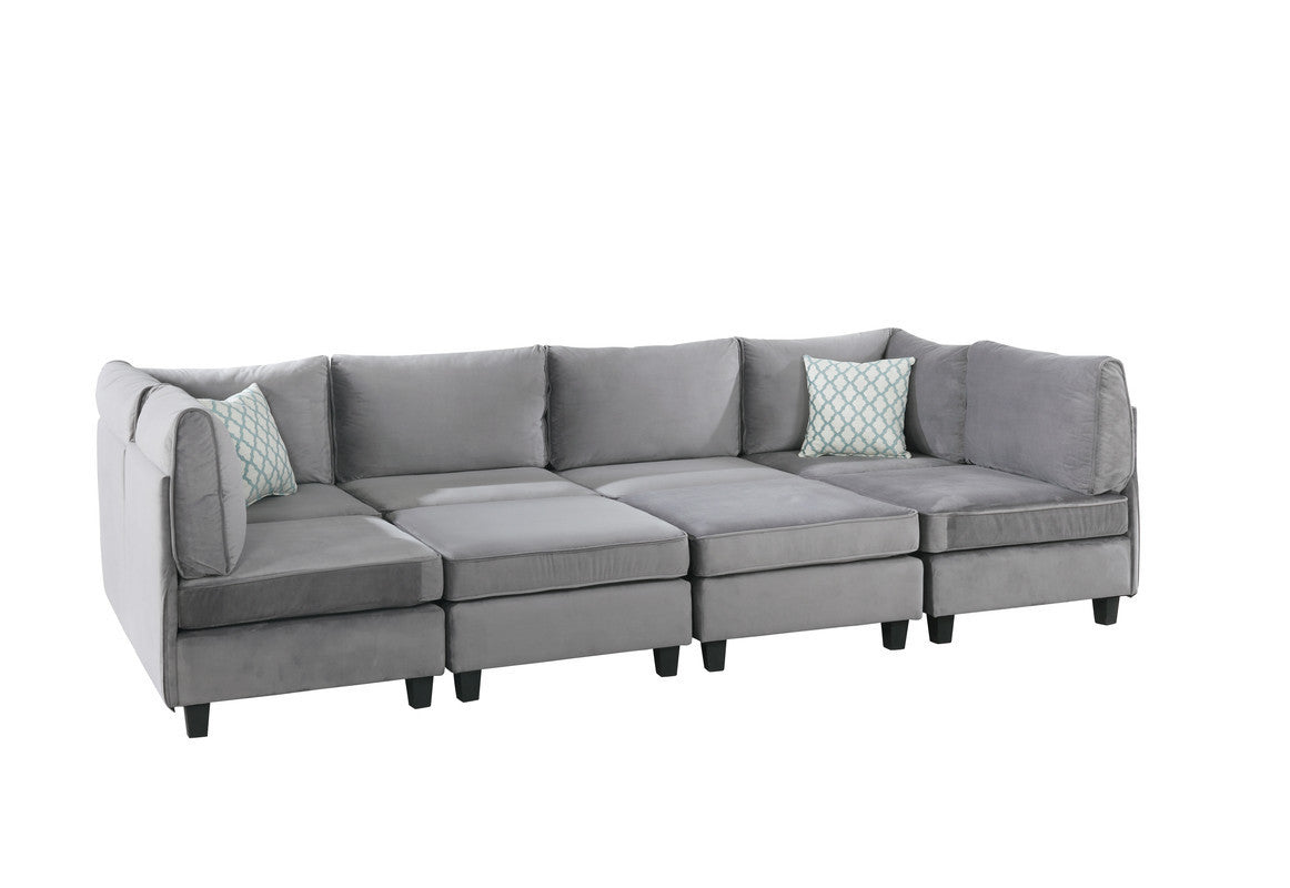 Zelmira Gray Velvet 8-Piece Convertible Sectional Couch