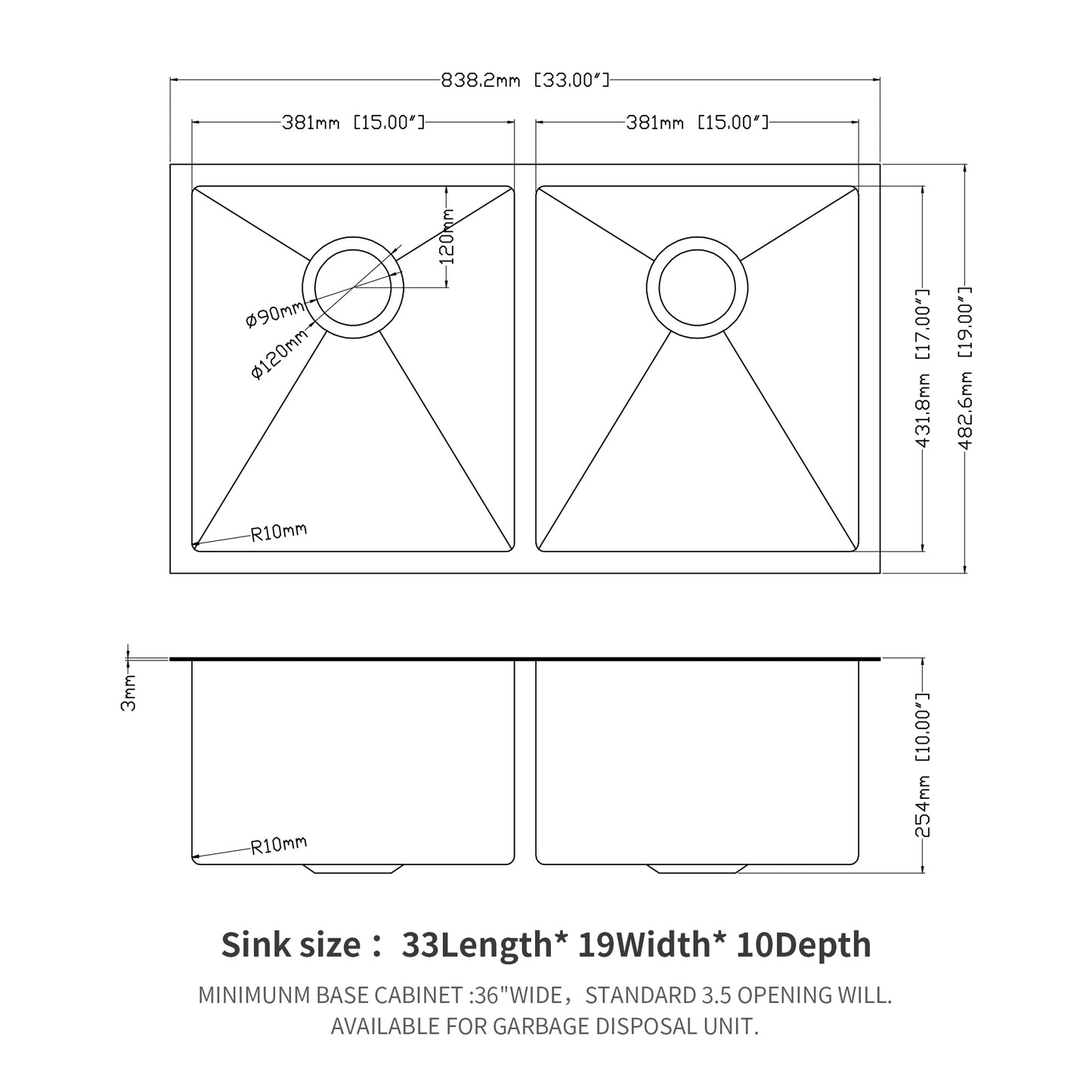 Gunmetal Black Kitchen Sink with Double 10 Deep Basin