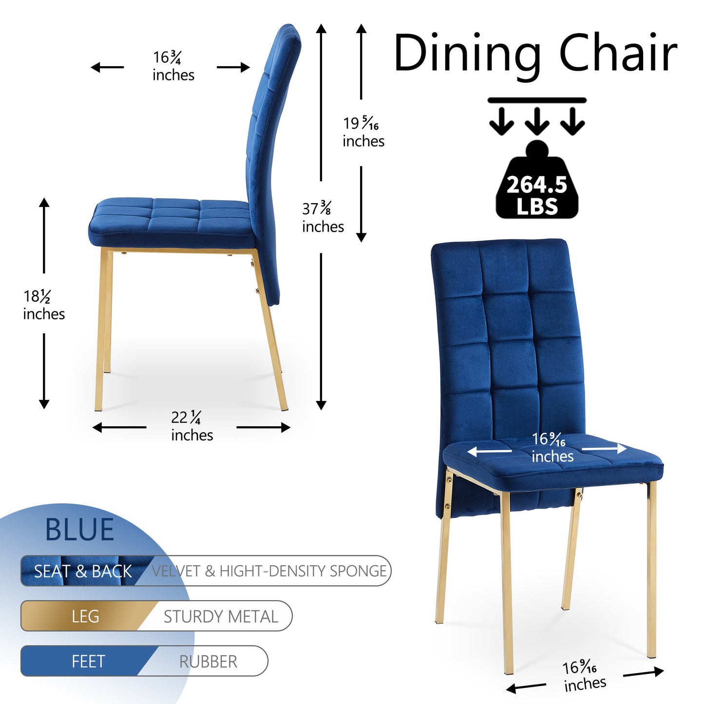 5-Piece Dining Set Including Blue Velvet High Back Golden Color Legs Nordic Dining Chair & Creative Design MDF Dining Table