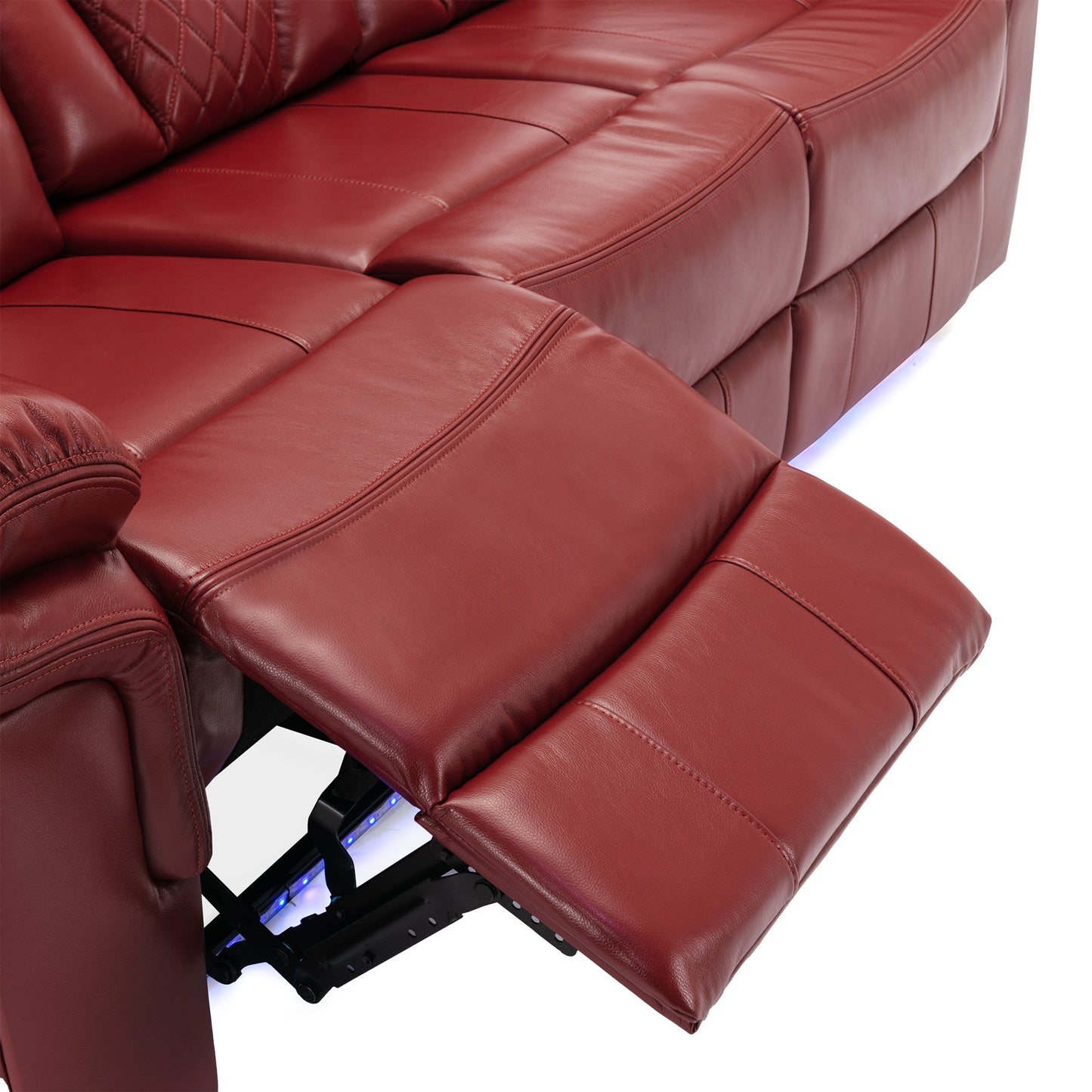 Luxurious LED-Lit Red Leather Manual Recliner Chair for Home Theater