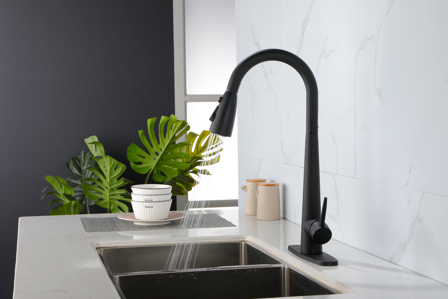 Modern Stainless Steel High Arc Kitchen Faucet with Pull Down Sprayer