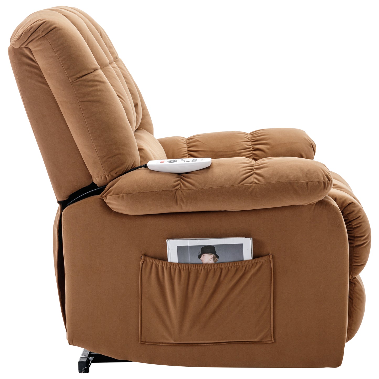 Massage Recliner Chair Electric Power Lift Recliner Chairs with Heat, Vibration, Side Pocket for Living Room, Bedroom, Light Brown