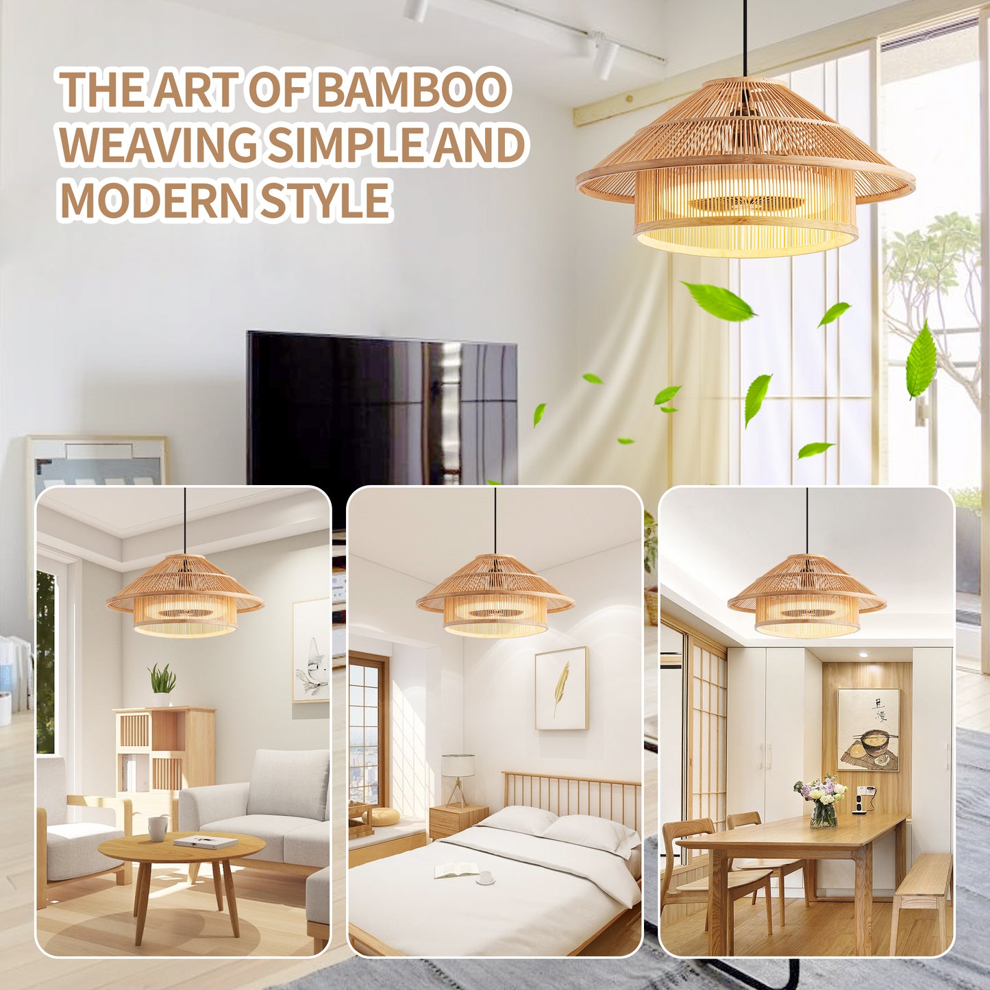 Bamboo Ceiling Fan Lights with Stepless Dimming