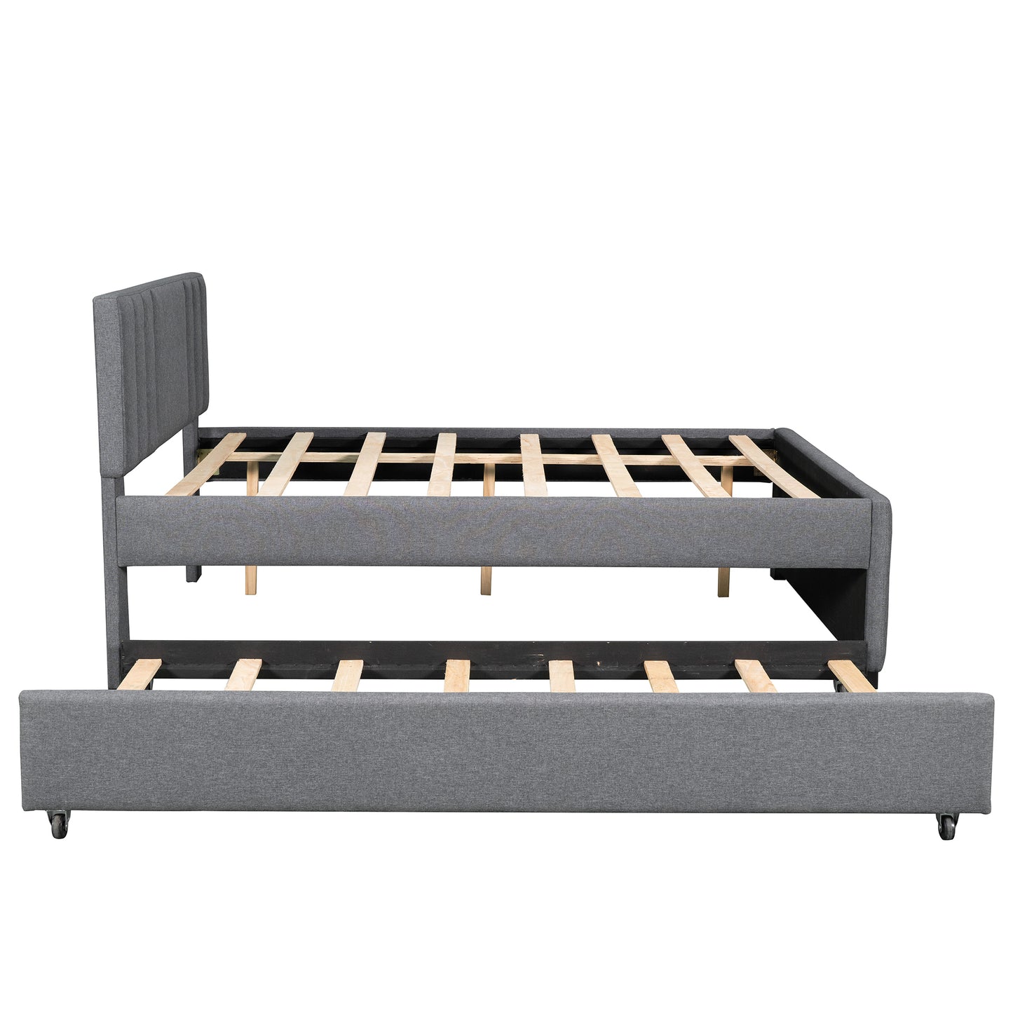 Full Upholstered Platform Bed with Trundle,Grey