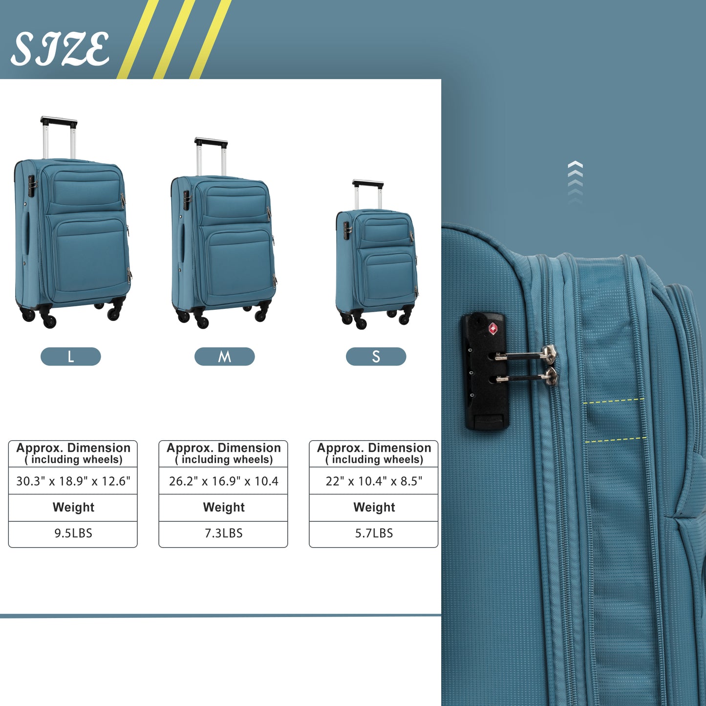 Softside Luggage Expandable 3 Piece Set Suitcase Upright Spinner Softshell Lightweight Luggage Travel Set