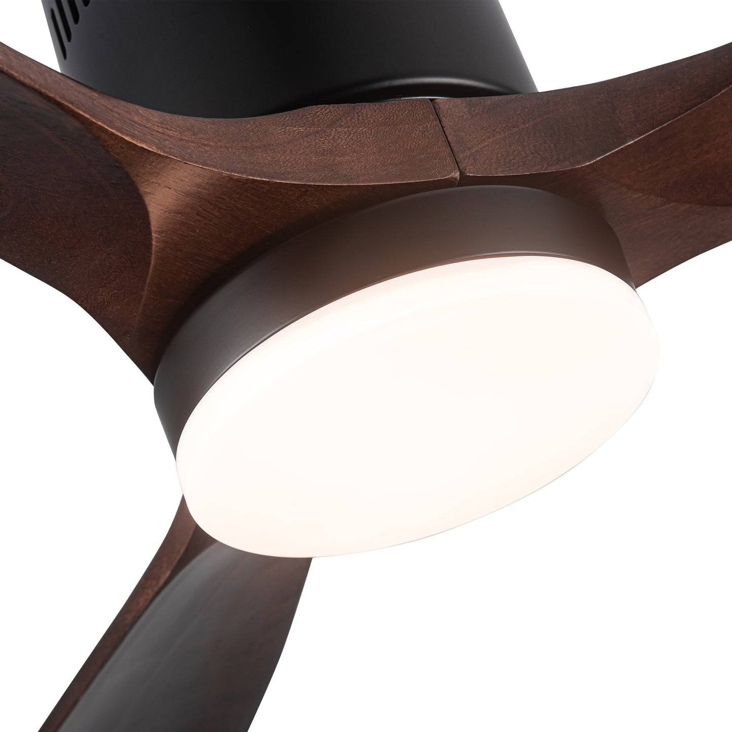 Solid Wood Blade Semi Flush Ceiling Fan with Integrated LED Light