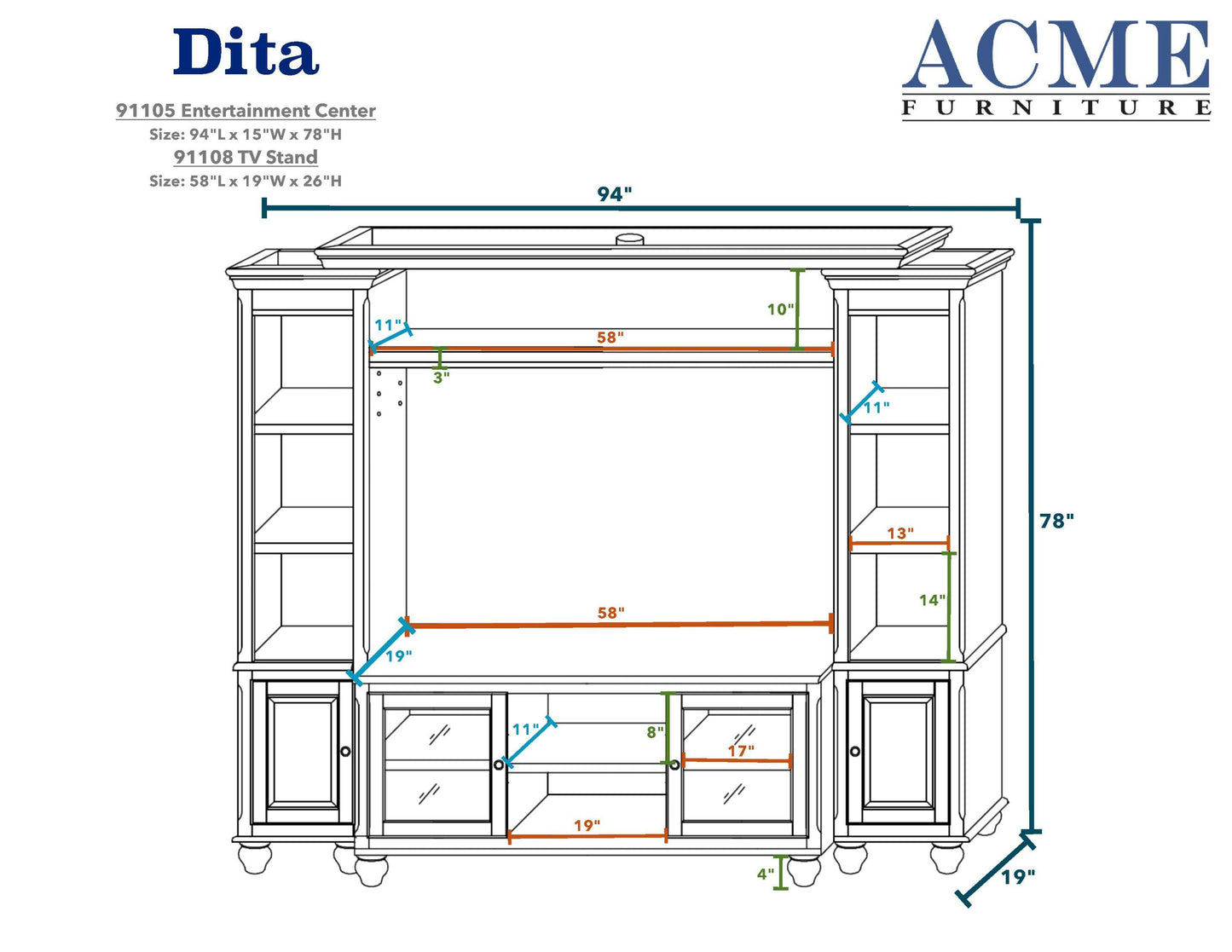 Dita Walnut TV Stand 91108