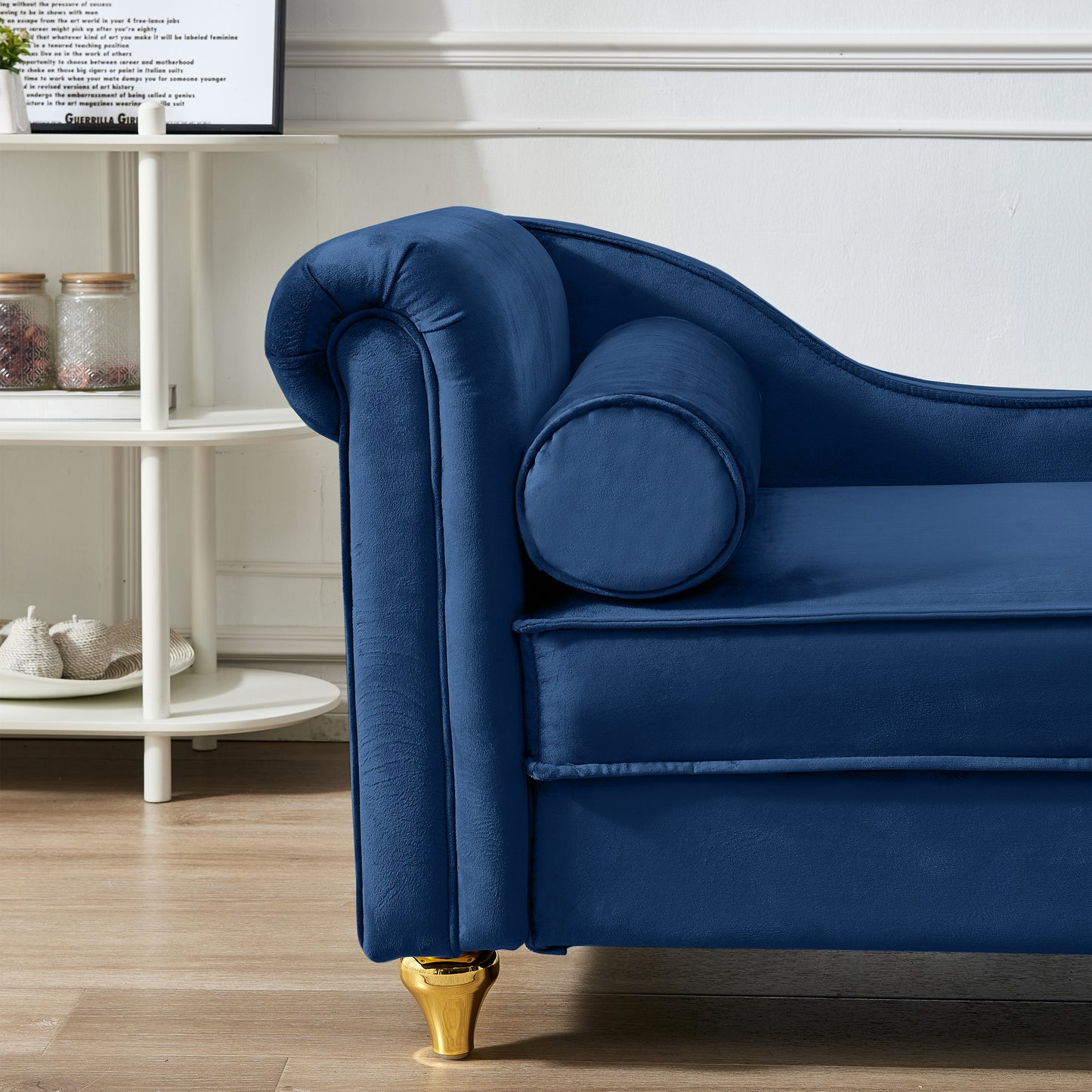 Modern Upholstery Chaise Lounge Chair with Storage Velvet (Navy Blue)