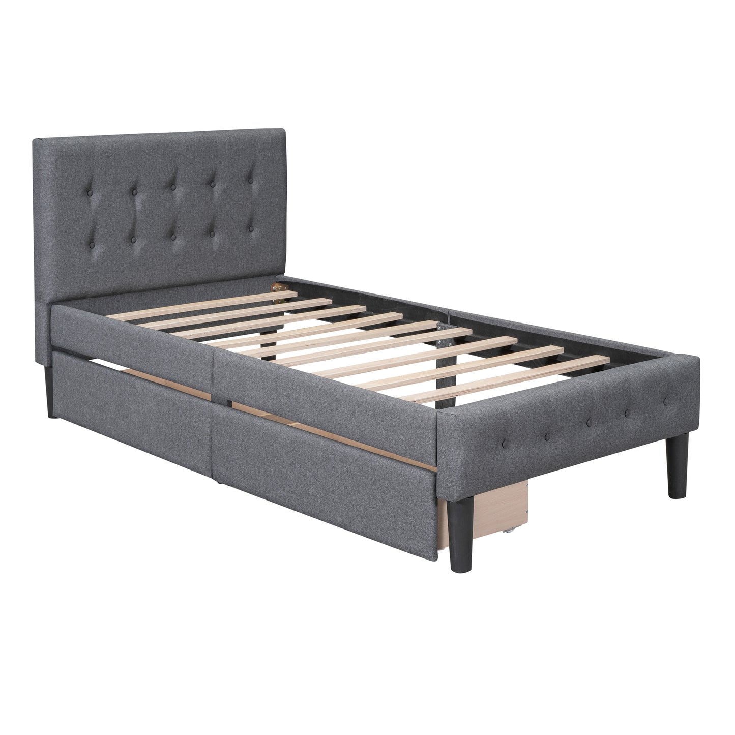 Twin Size Upholstered Platform Bed with 2 Drawers, Gray