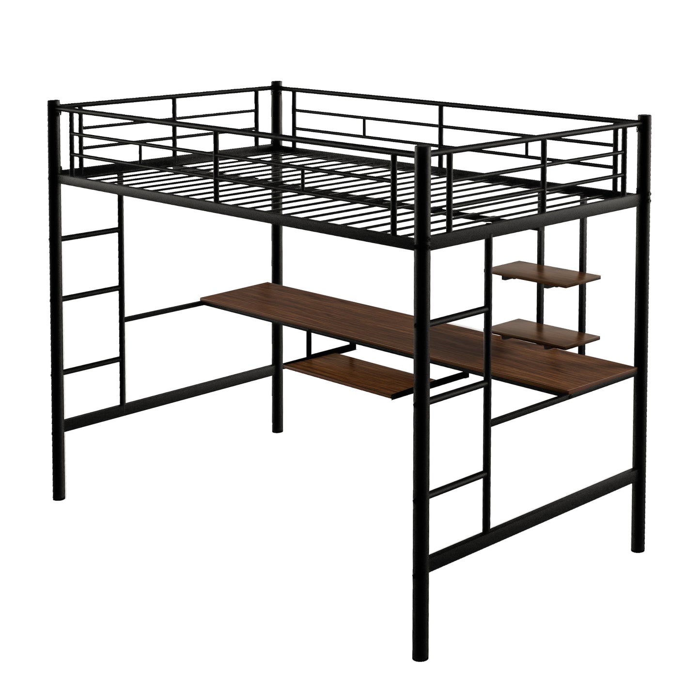 Loft Bed with Desk and Shelf , Space Saving Design,Full,Black