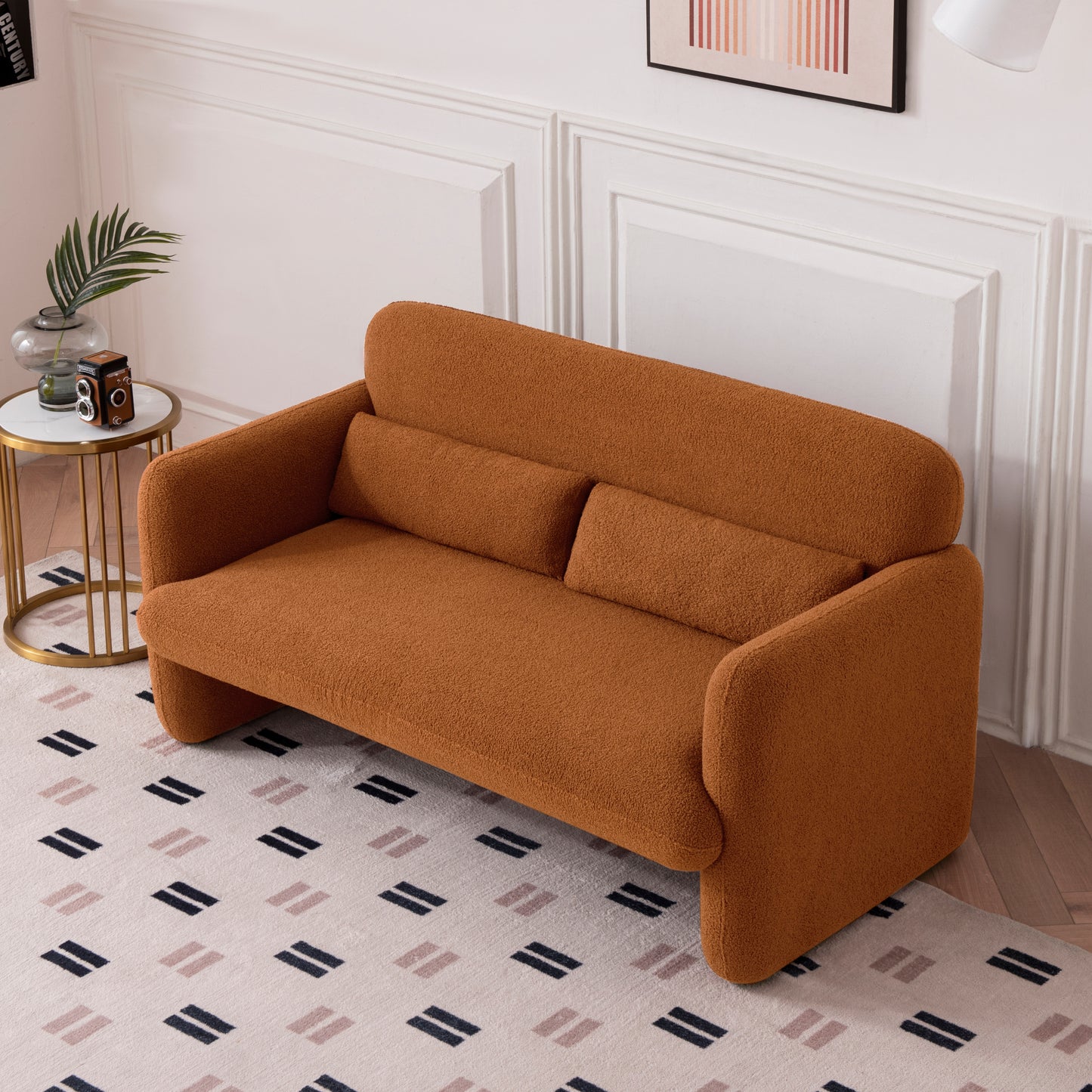 Comfortable Dark Orange Lamb Fleece Sofa with Support Pillow