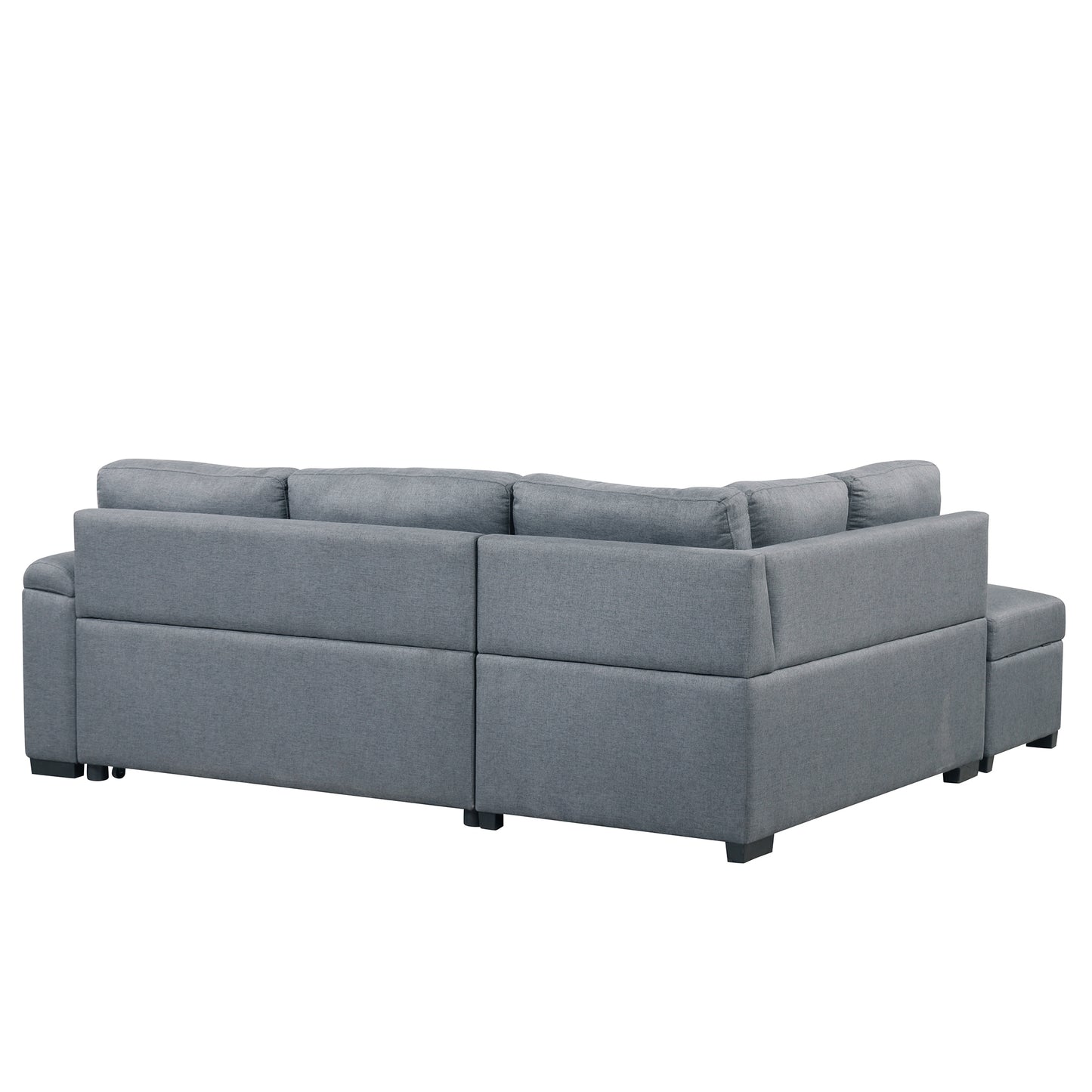 L-Shaped Sleeper Sectional Sofa with Ottoman and USB Charge, Dark Gray