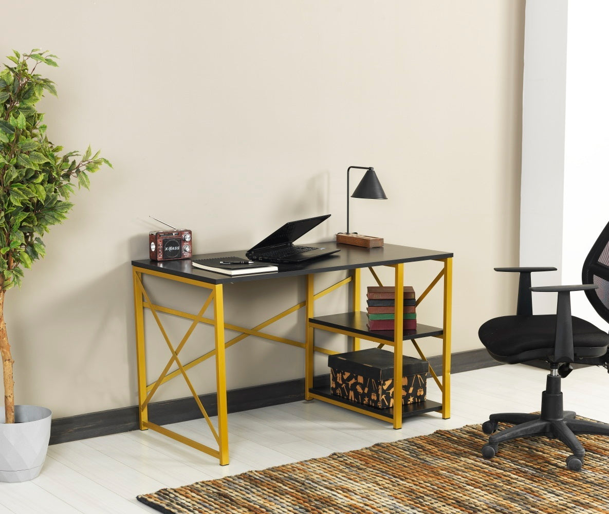 Sophisticated Black and Gold Writing and Computer Desk