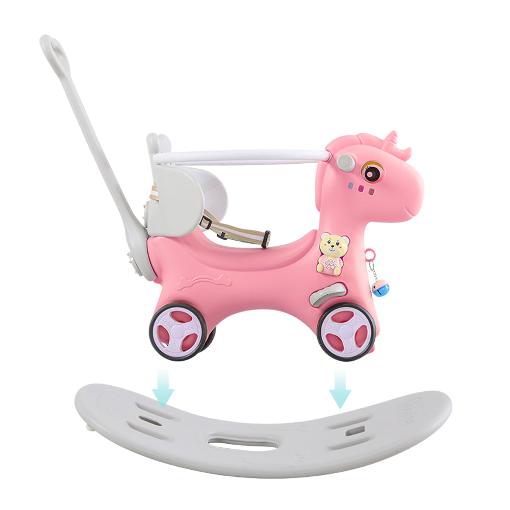 Unicorn Rocking Horse and Balance Bike for Toddlers, Pink Horse Ride On Toy with Push Handle and Backrest