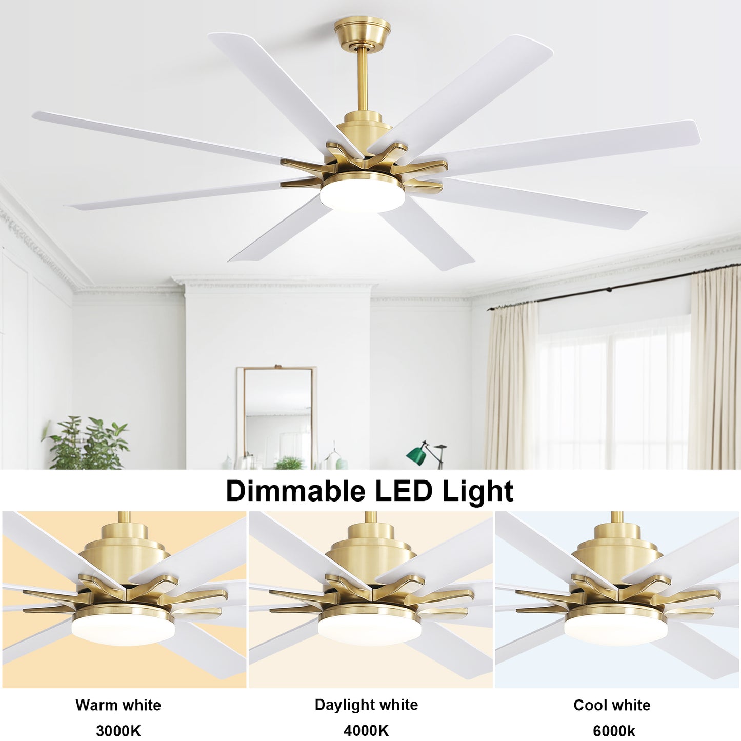 66 Modern Low Profile Ceiling Fan with Dimmable Lights, Remote Control, and Reversible DC Motor