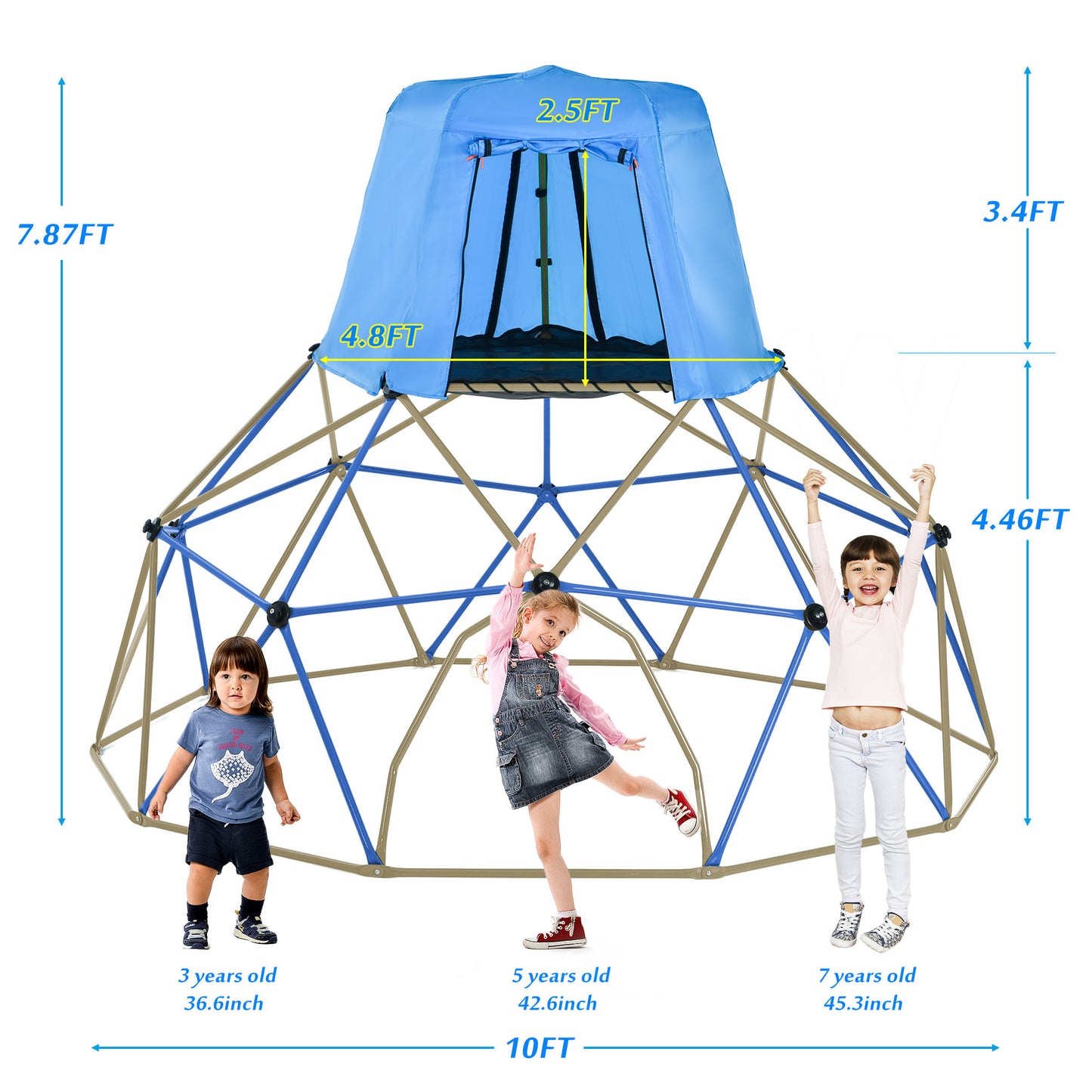 Climbing Dome with Canopy and Playmat - 10 ft Colorful Geometric Playground Jungle Gym