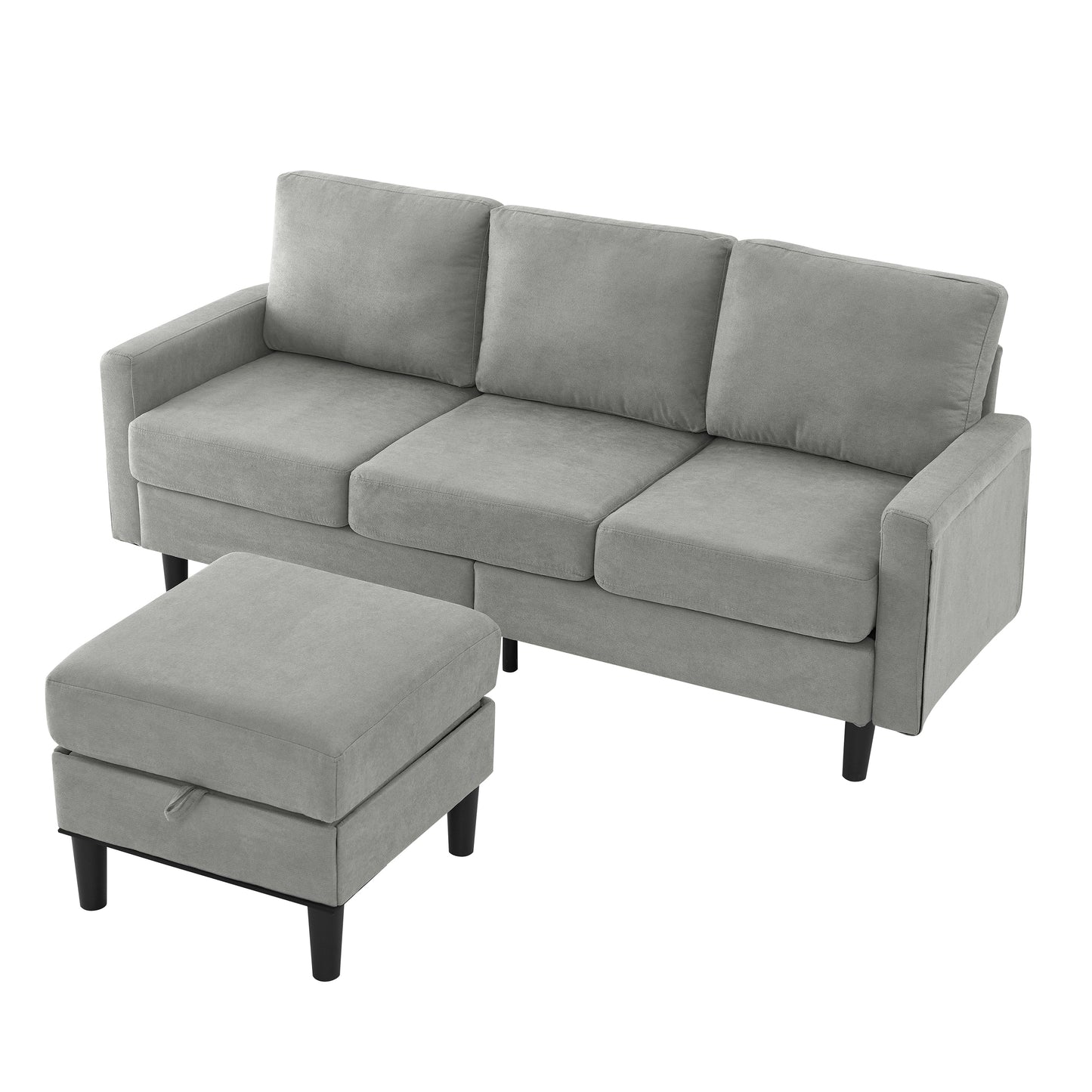 Upholstered Sectional Sofa Couch, L Shaped Couch With Storage Reversible Ottoman Bench 3 Seater for Living Room, Apartment, Compact Spaces, Fabric Light Gray