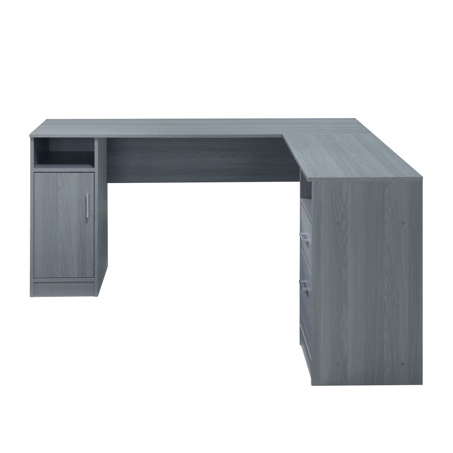 Functional Grey L-Shaped Desk with Storage