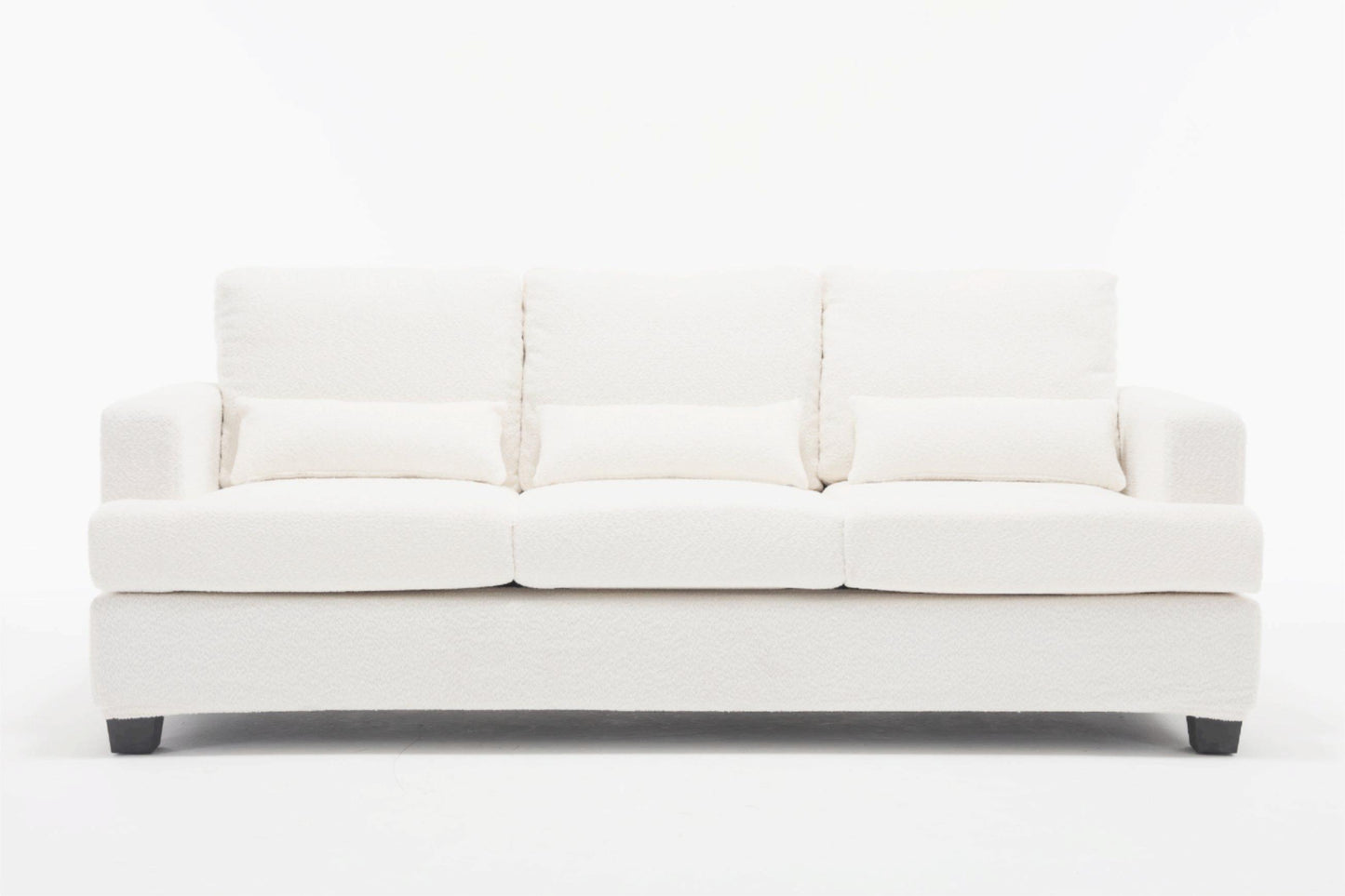 Elegant 3-Seater Modern White & Gray Sofa with Square Armrests and Removable Cushions