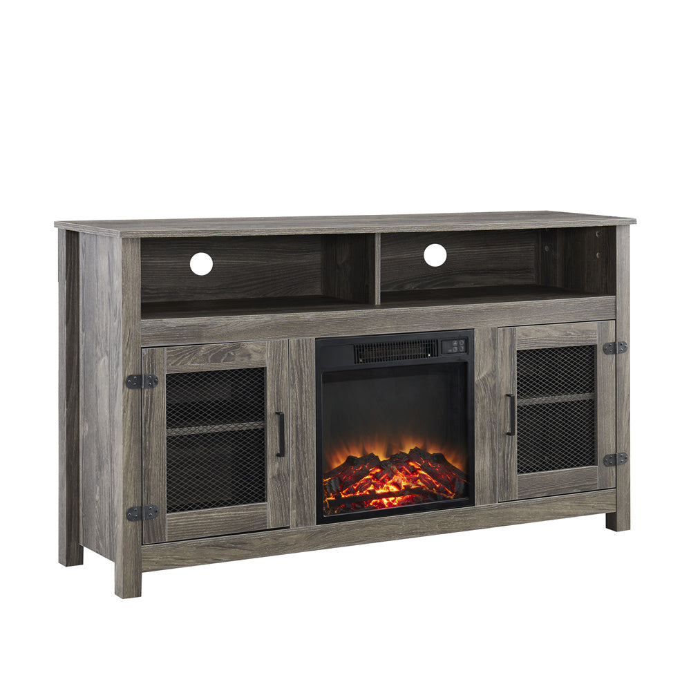 Industrial Style Electric Fireplace TV Stand with Storage Cabinet, Fits up to 65 Flat Screen TV, Grey