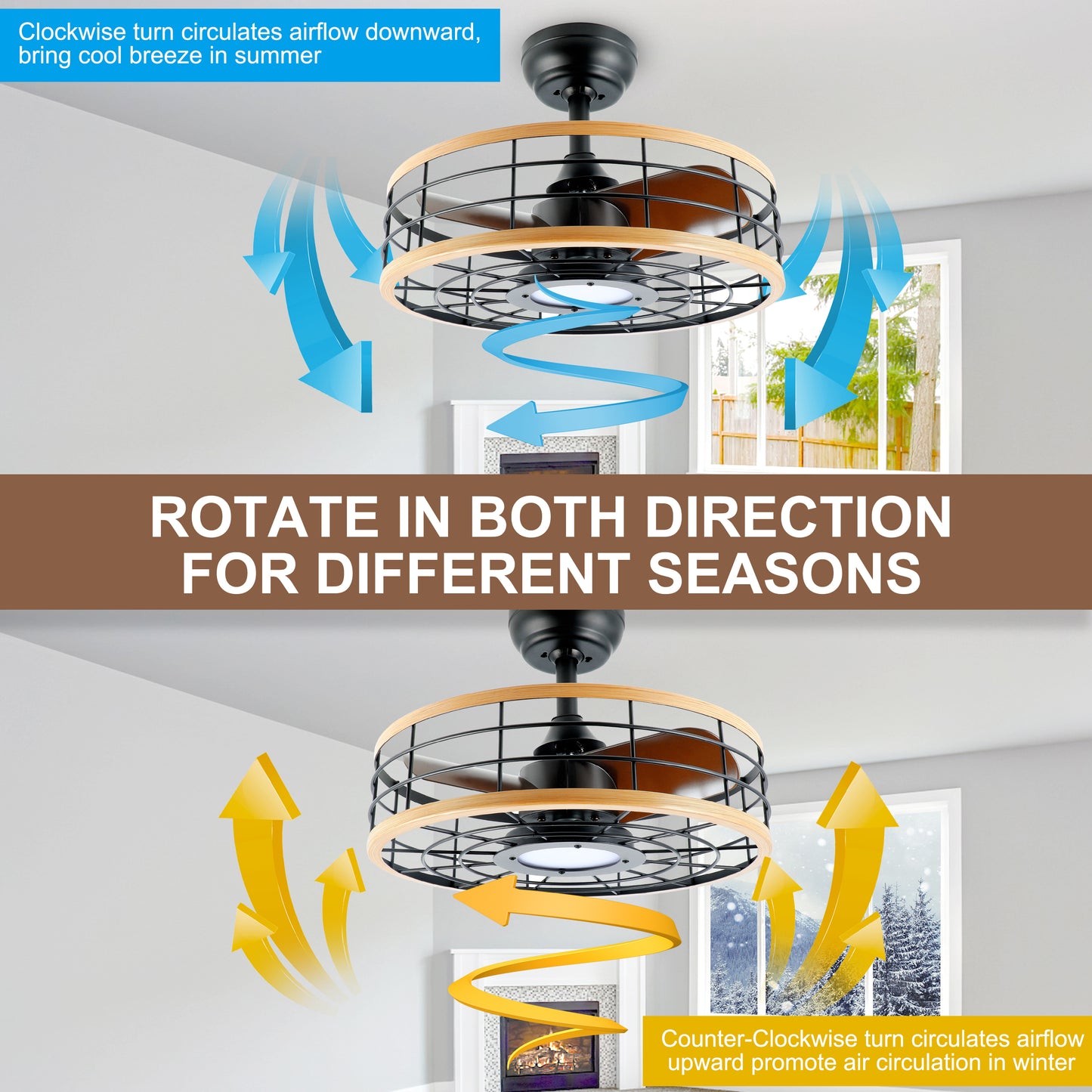 16 Caged Ceiling Fan with Reversible Motor and Remote Control