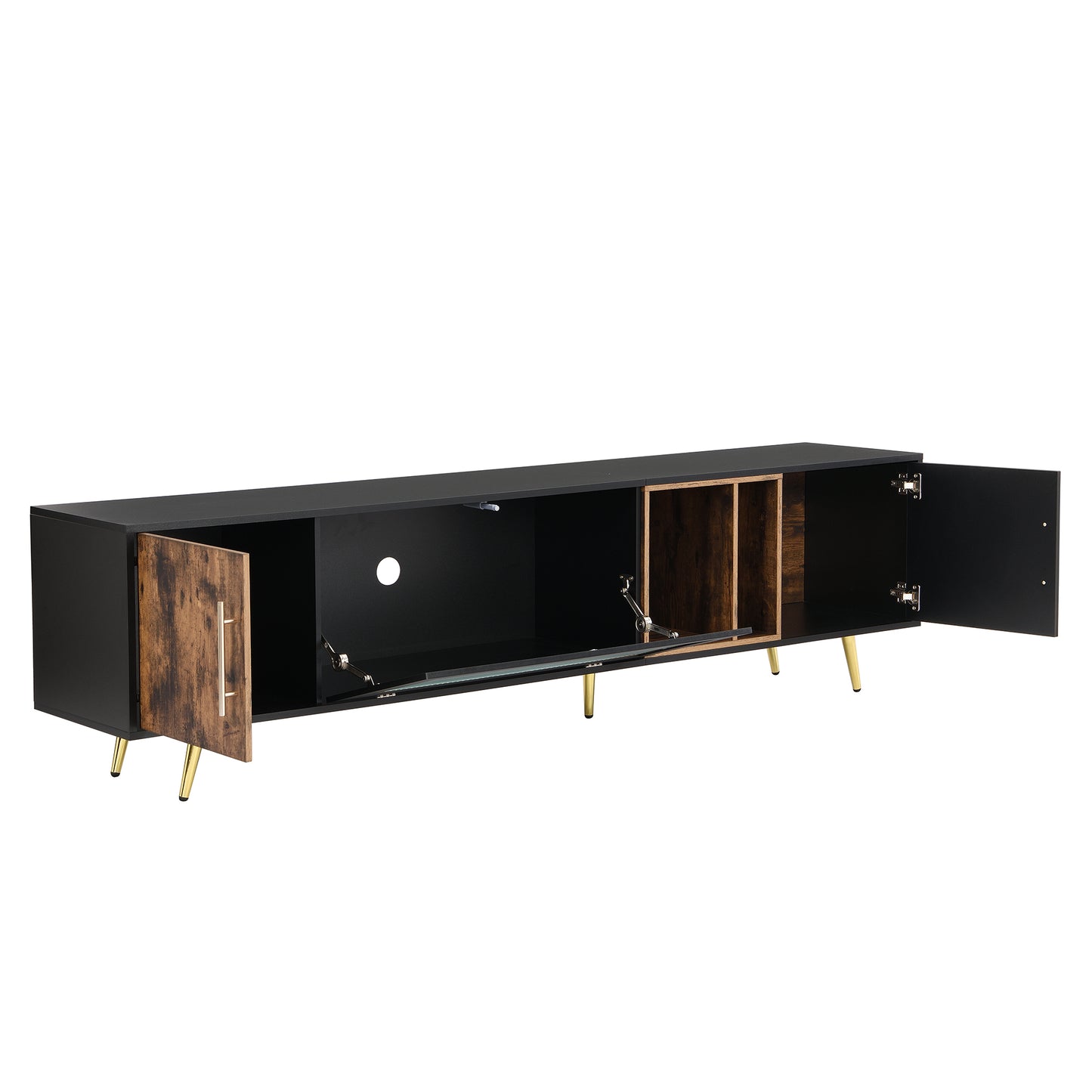 Elegant Black and Gold Two-Tone TV Stand with Adjustable Storage