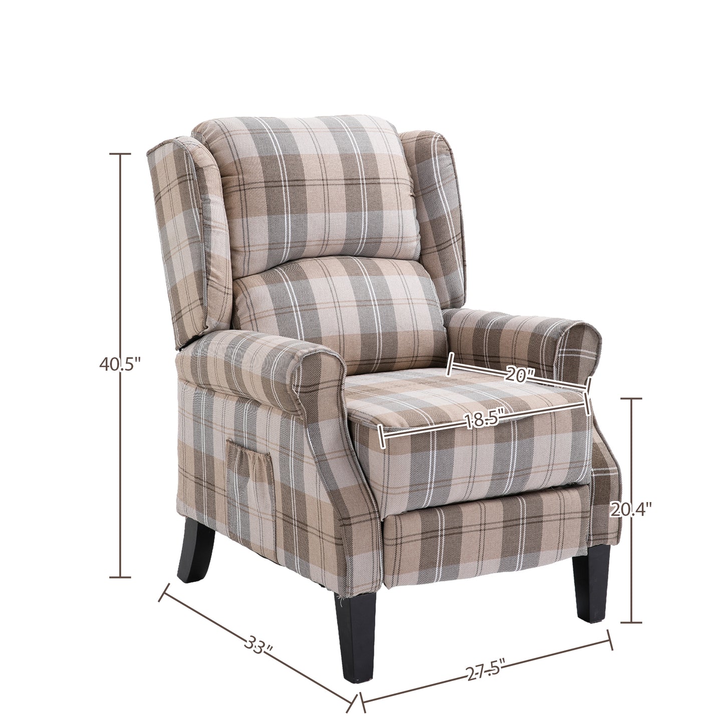 Vintage Armchair Sofa Comfortable Upholstered leisure chair / Recliner Chair for Living Room(Beige Check)