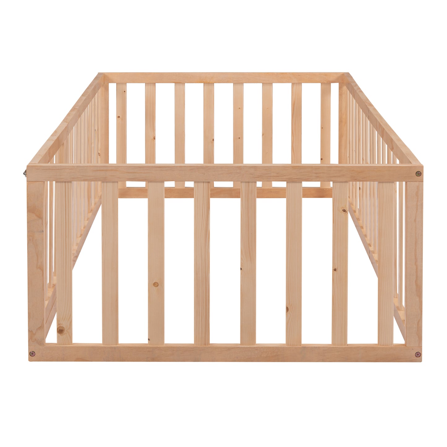 Twin Size Wood Floor Bed Frame with Fence and Door, Natural( :WF289661AAM)