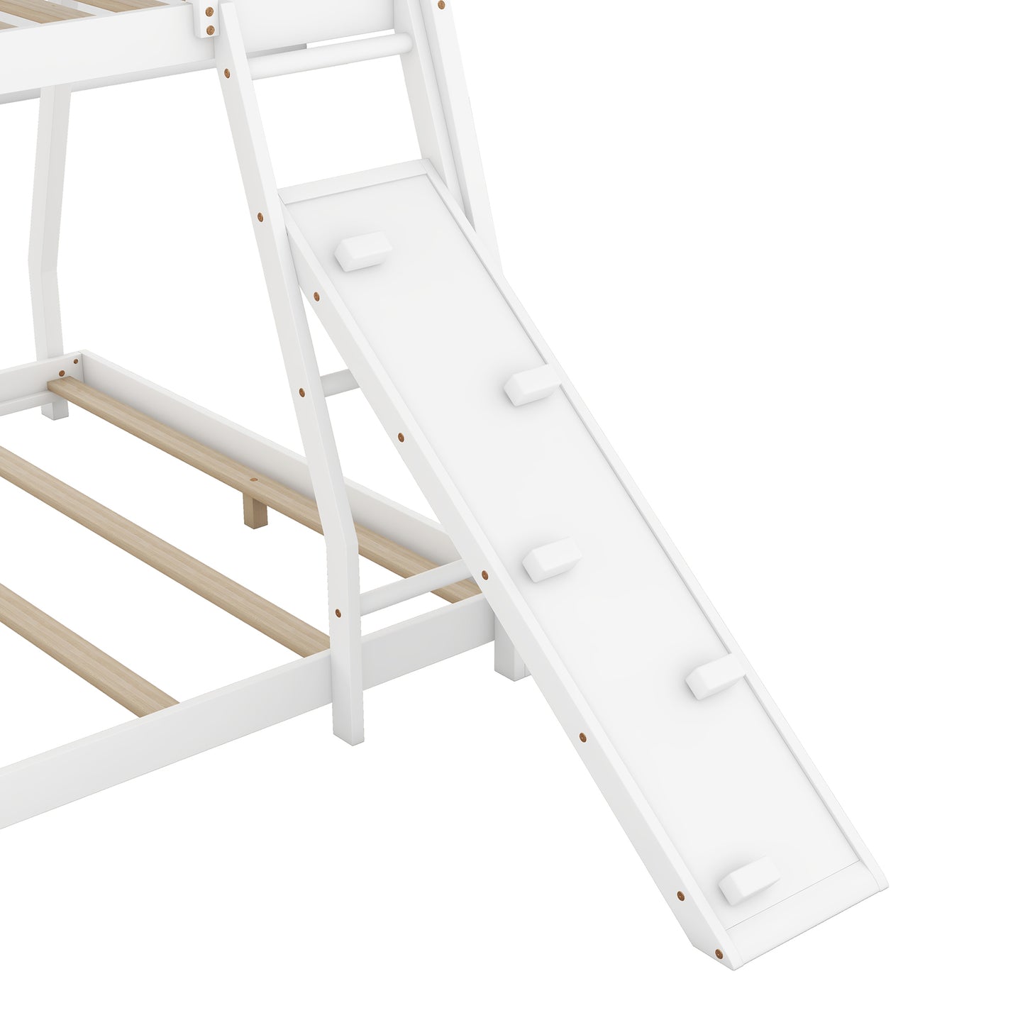 Twin and Queen Climbing House Bunk Bed with Nets and Ramp in White