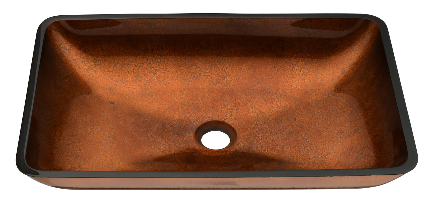 Luxurious Handmade Glass Vessel Sink Set in Deep Chocolate Brown Finish with Gold Accents