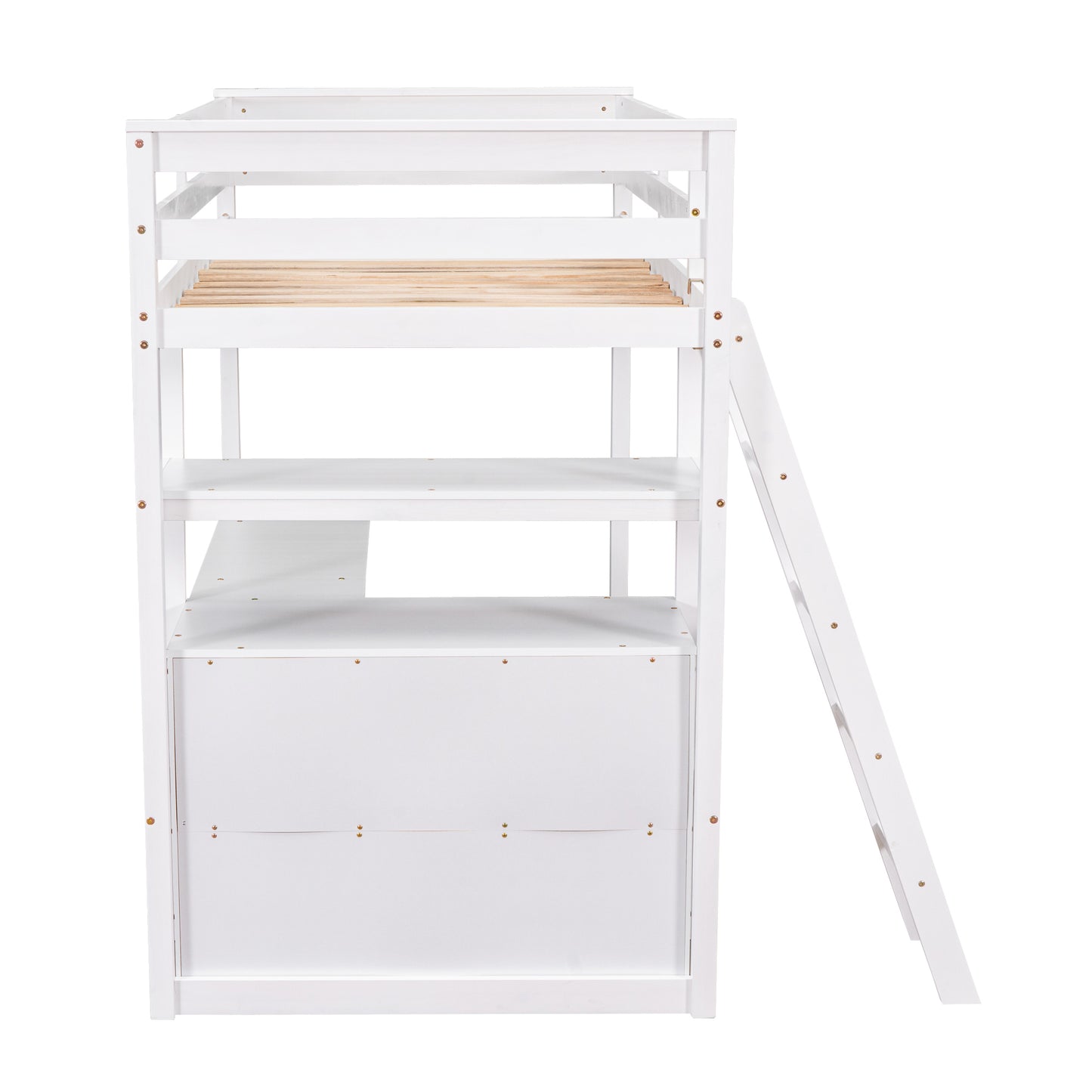 Twin Size Loft Bed with Desk and Shelves, Two Built-in Drawers, White (: GX000803AAK-1)