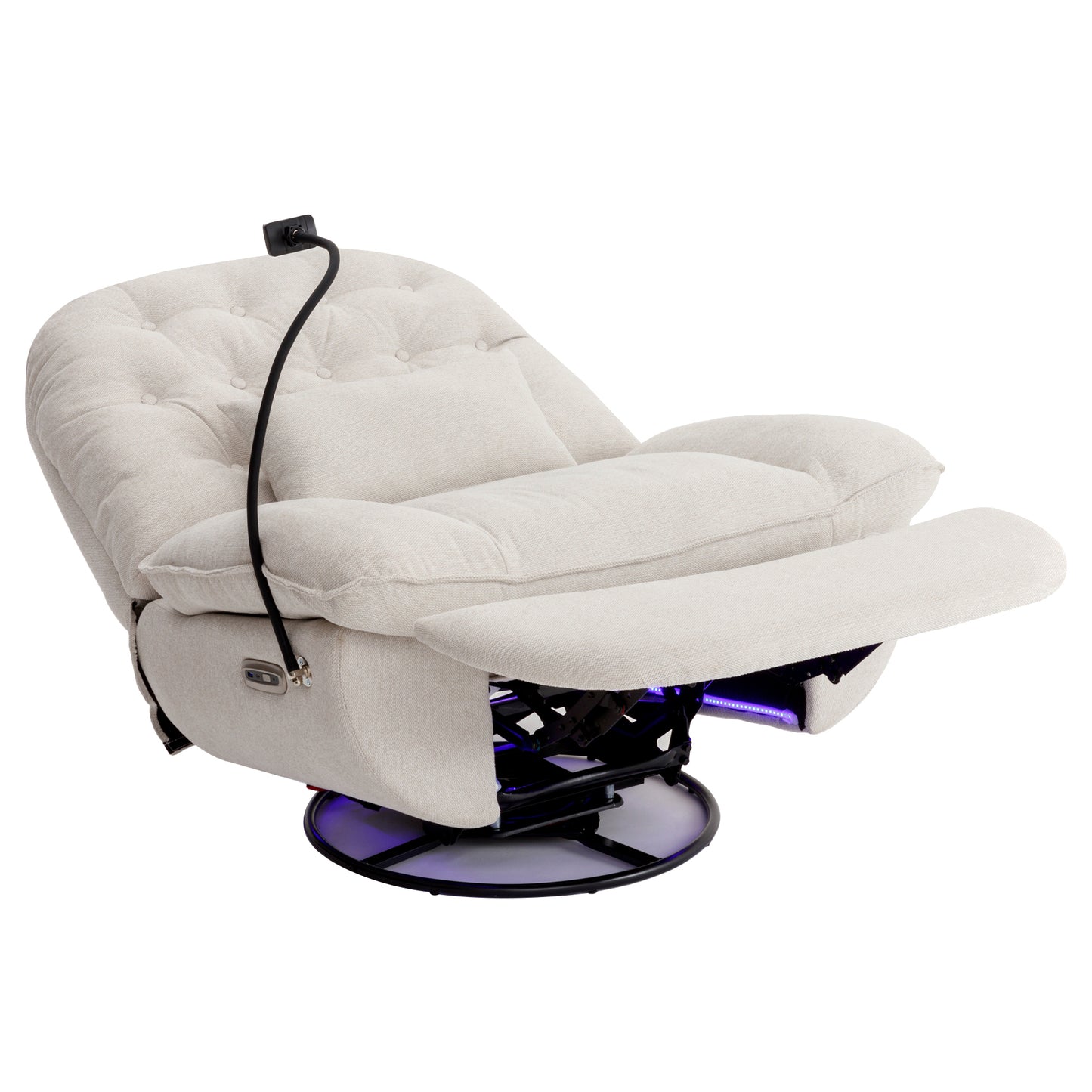 Smart Beige Power Recliner with Swivel, Voice Control, Bluetooth, USB Ports, Atmosphere Lamp, and Mobile Phone Holder